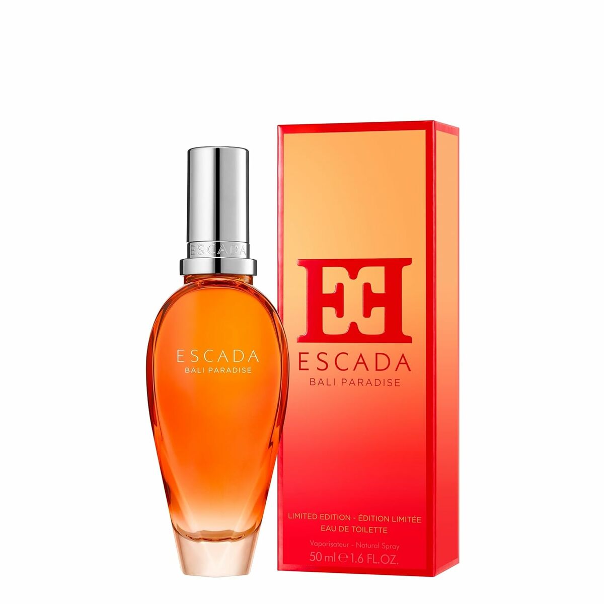 Escada Bali Paradise 50 ml fragrance bottle with colorful packaging, vegan perfume for women.