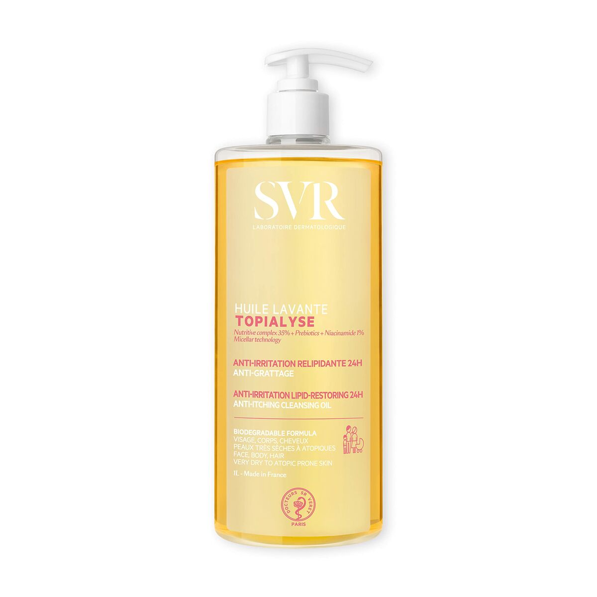 Huile corporelle SVR Topialyse Micellaire Nettoyant 1L, un produit nettoyant unisexe pour une hygiène corporelle optimale.