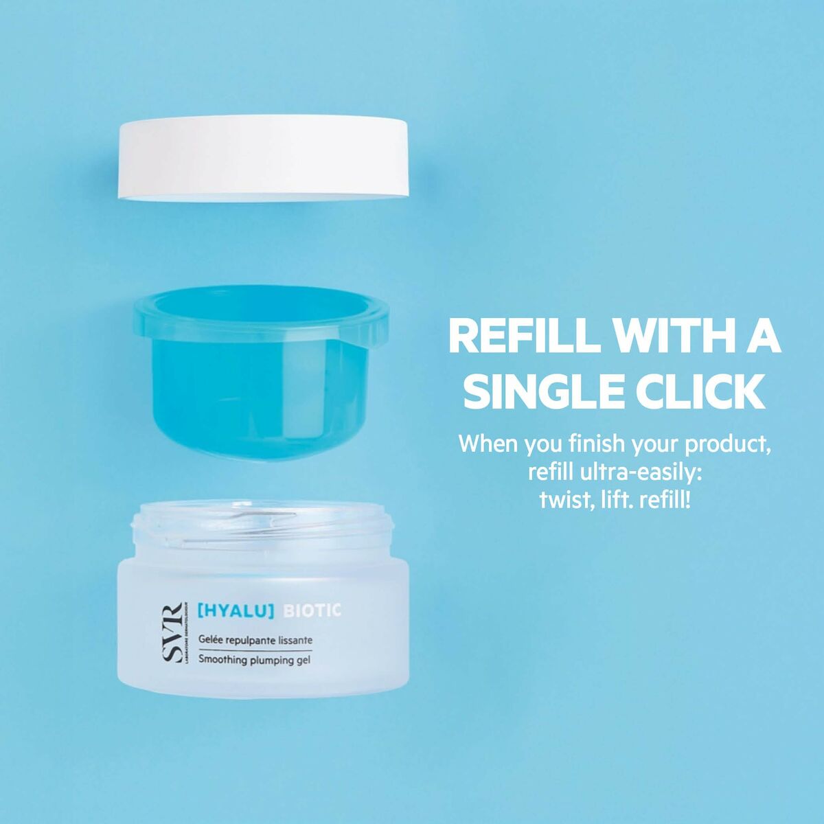 Packaging of SVR Biotic crème visage showing refillable design for easy use and sustainability.