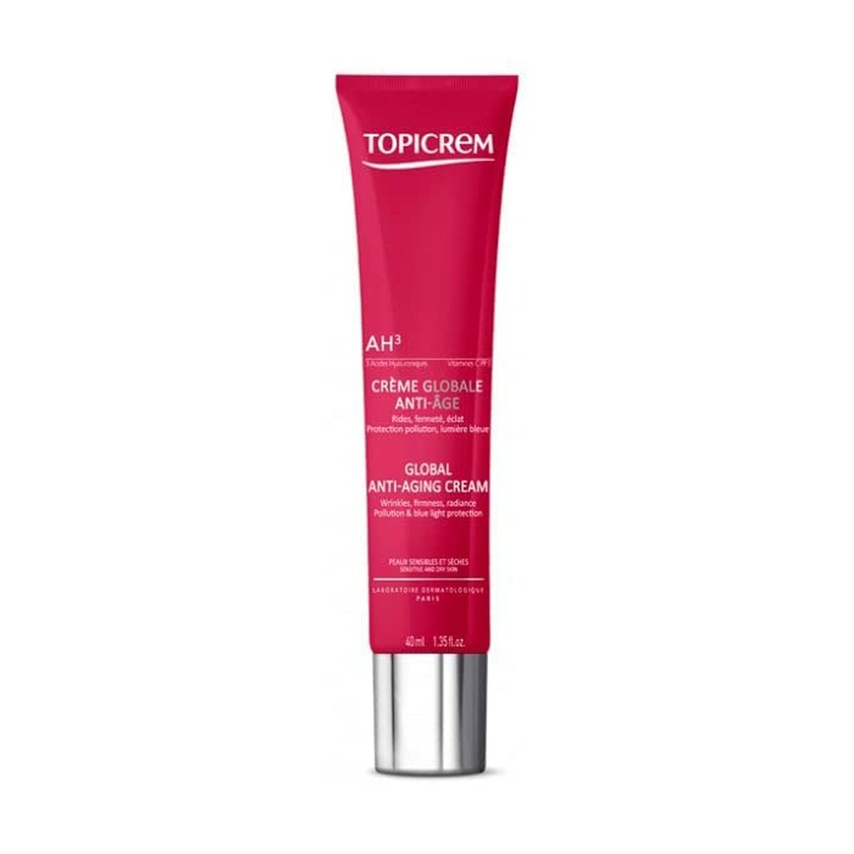 Crème anti-âge Topicrem Global Anti-Aging cream with hyaluronic acid and vitamin C for youthful skin.