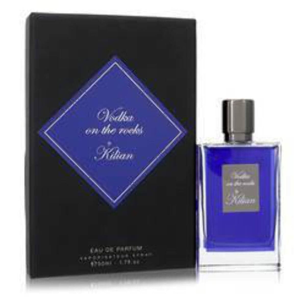 Parfum unisexe Kilian Vodka On The Rocks 50 ml avec boîte élégante, Eau de Parfum dans flacon bleu distinctif.