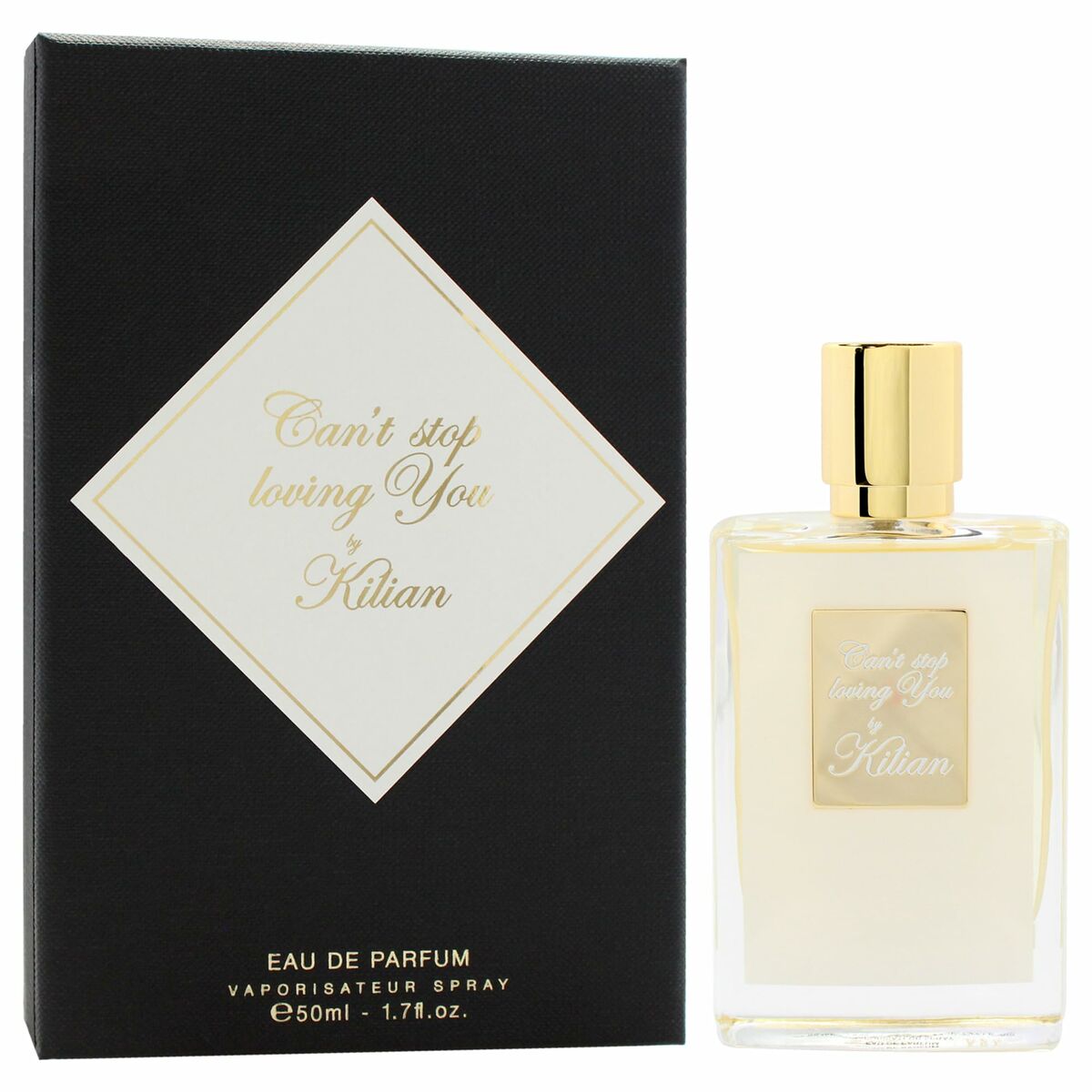 Parfum Femme Kilian Can't Stop Loving You EDP 50ml, élégant flacon et packaging noir, parfum d'amour authentique.