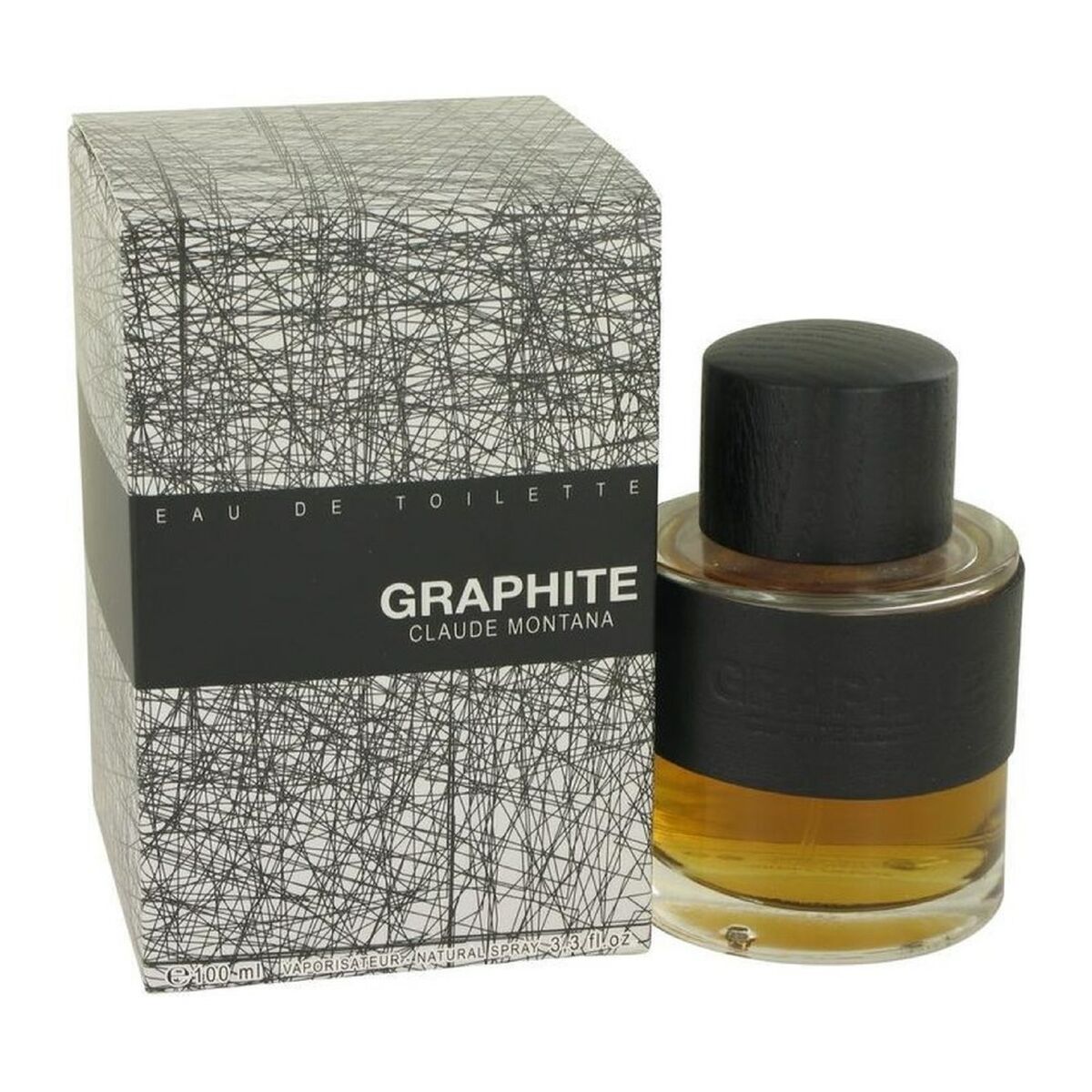 Parfum Homme Montana Graphite EDT in a sleek bottle with artistic packaging, showcasing its unique fragrance.