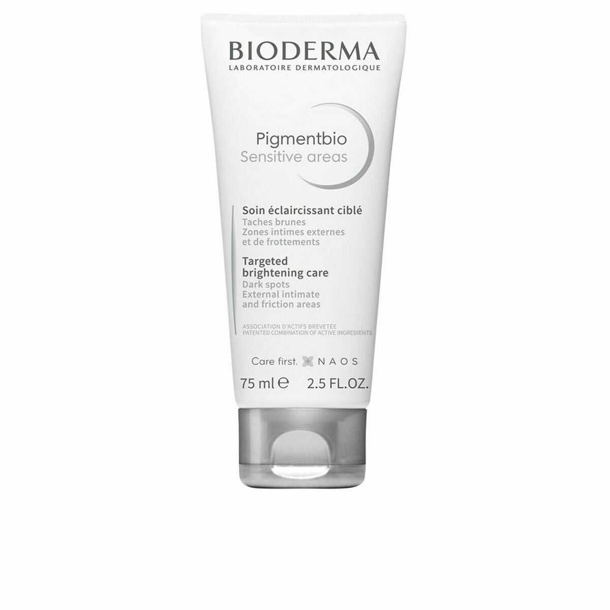 Tube of Bioderma Pigmentbio Targeted Brightening Care 75 ml for sensitive areas and dark spots.