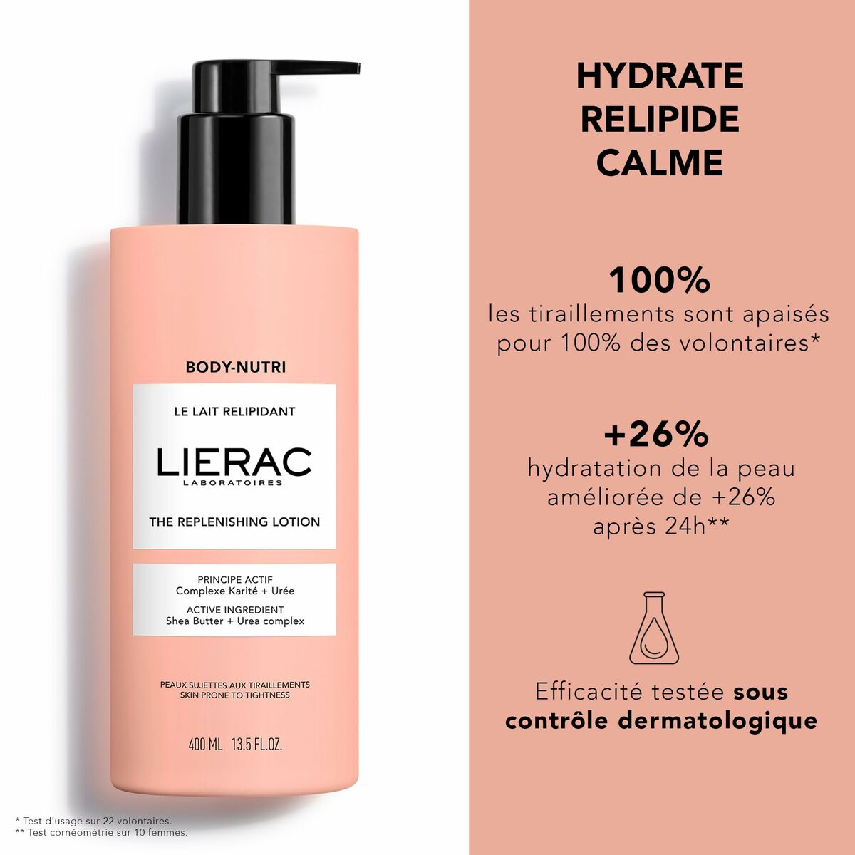 Lait corporel hydratant Lierac BODY-NUTRI, lotion nourrissante pour une peau douce et hydratée.