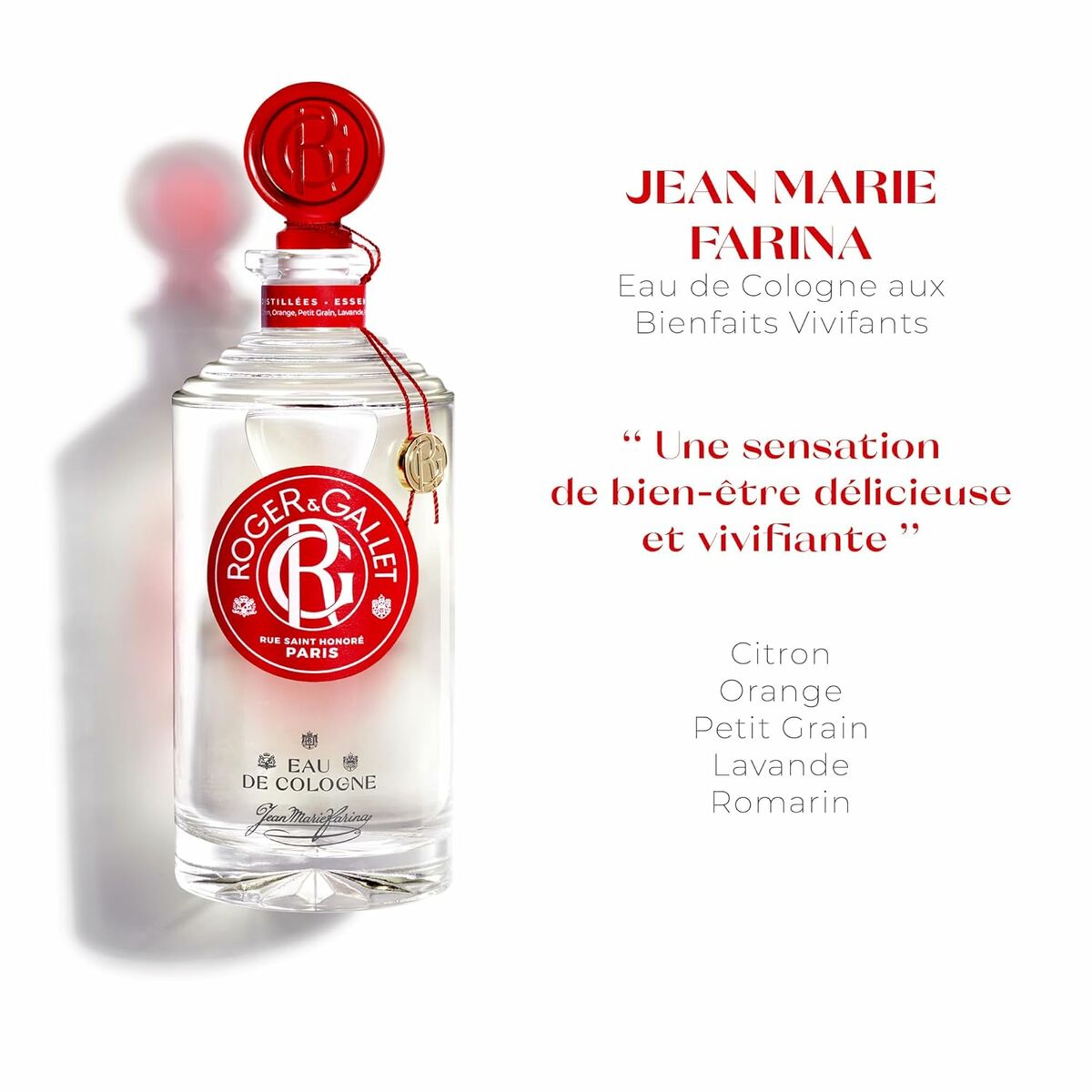 Parfum unisexe Roger & Gallet Jean Marie Farina EDC 500 ml, bouteille au design élégant avec aromates vivifiants.