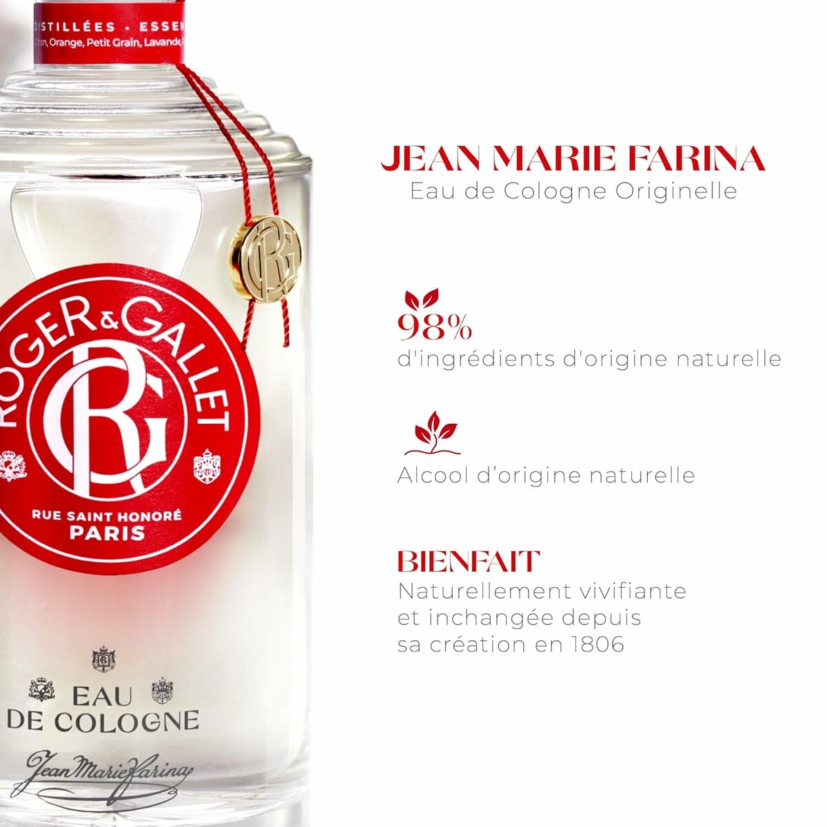 Parfum unisexe Roger & Gallet Jean Marie Farina 500 ml, Eau de Cologne, 98% ingrédients naturels.