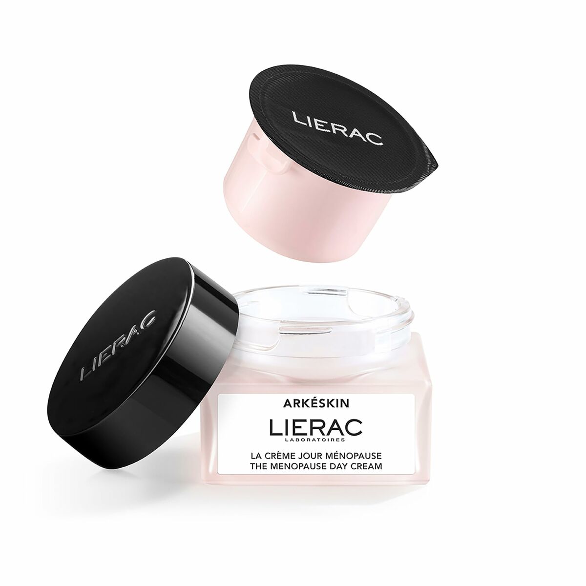 Crème de jour Lierac Arkeskin with lid off, showcasing its hydrating formula and elegant packaging in a 50 ml jar.