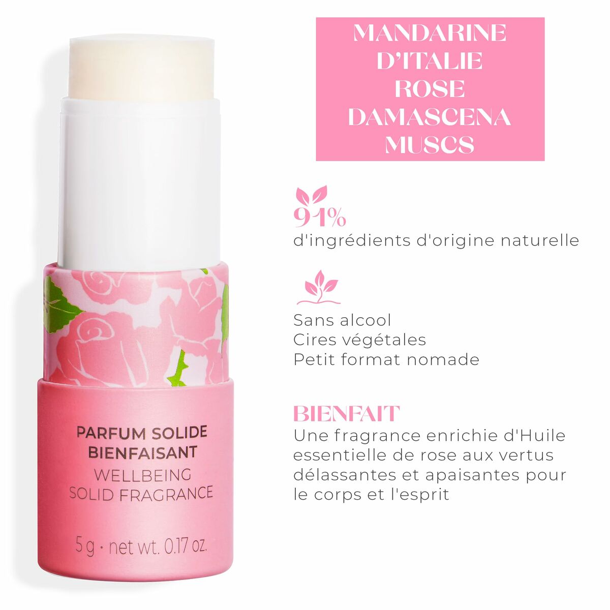 Solid fragrance stick Parfum Unisexe Roger & Gallet ROSE Rose EDT 5g with natural ingredients, compact design and rose aroma.