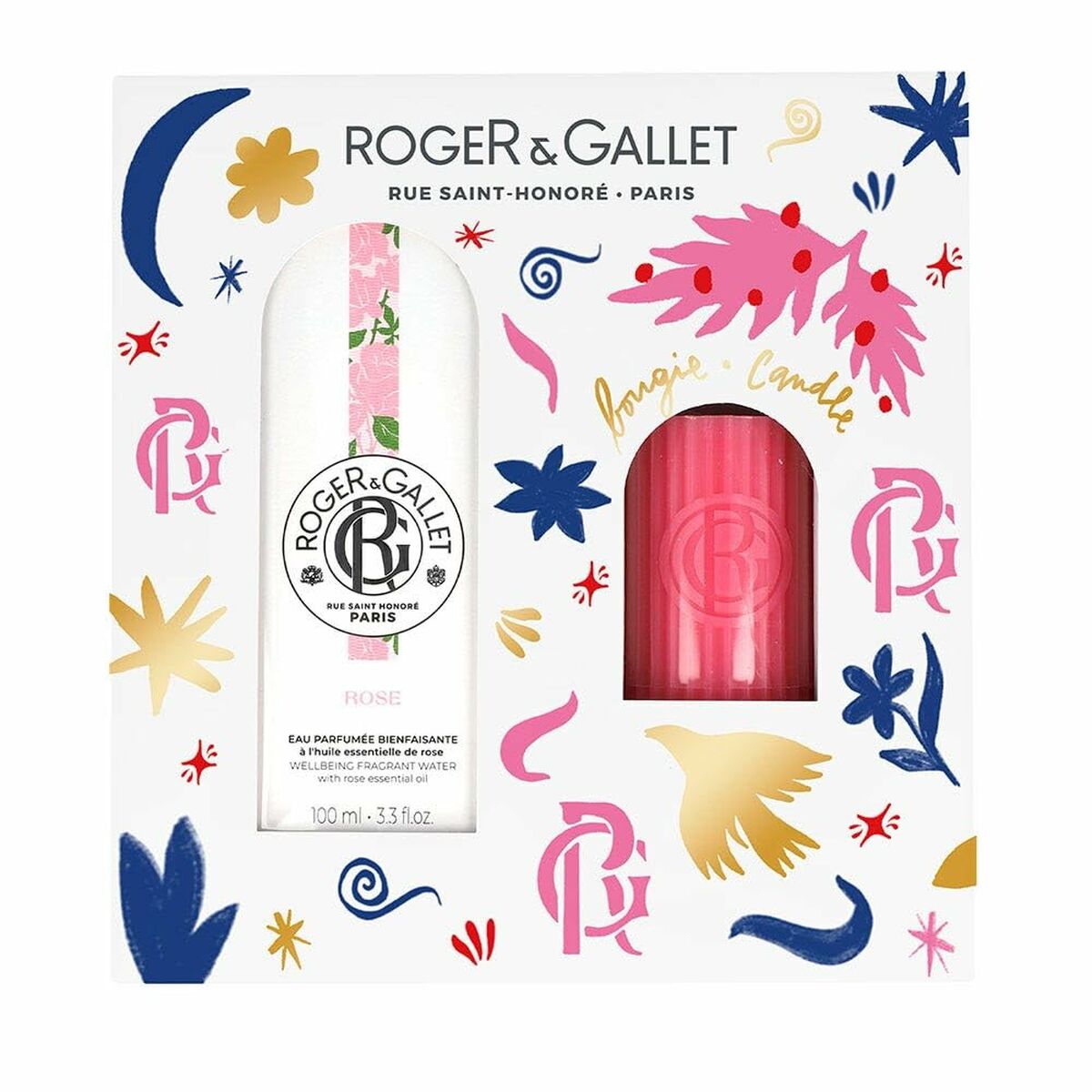 Set de Parfum Femme Roger & Gallet avec parfum et bougie, packaging coloré et élégant.