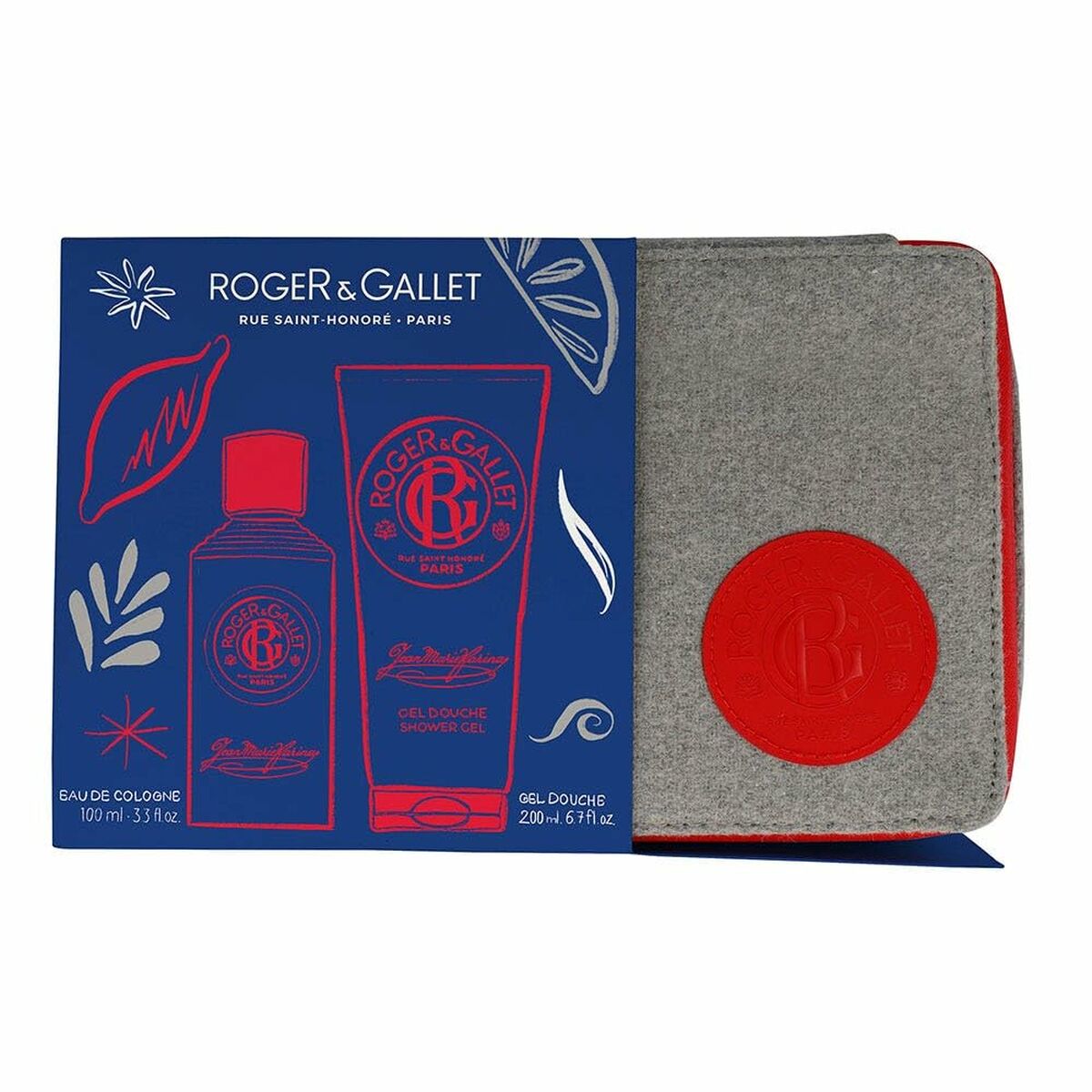 Set de parfum Roger & Gallet JEAN-MARIE FARINA dans un coffret élégant avec eau de cologne et gel douche.