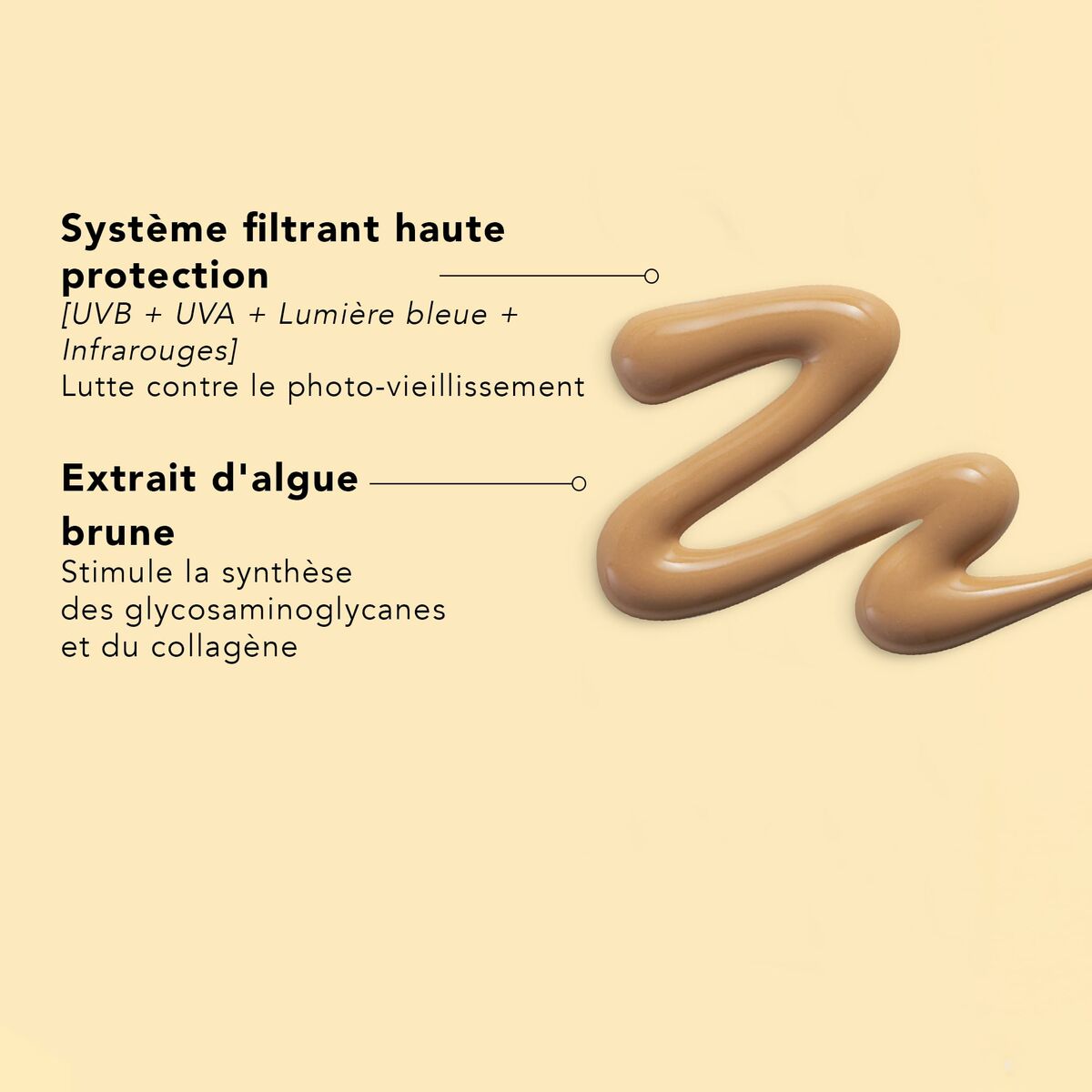 Texture fluide dorée du Set de Maquillage Lierac SUNISSIME avec protection UV et extrait d'algue brune.