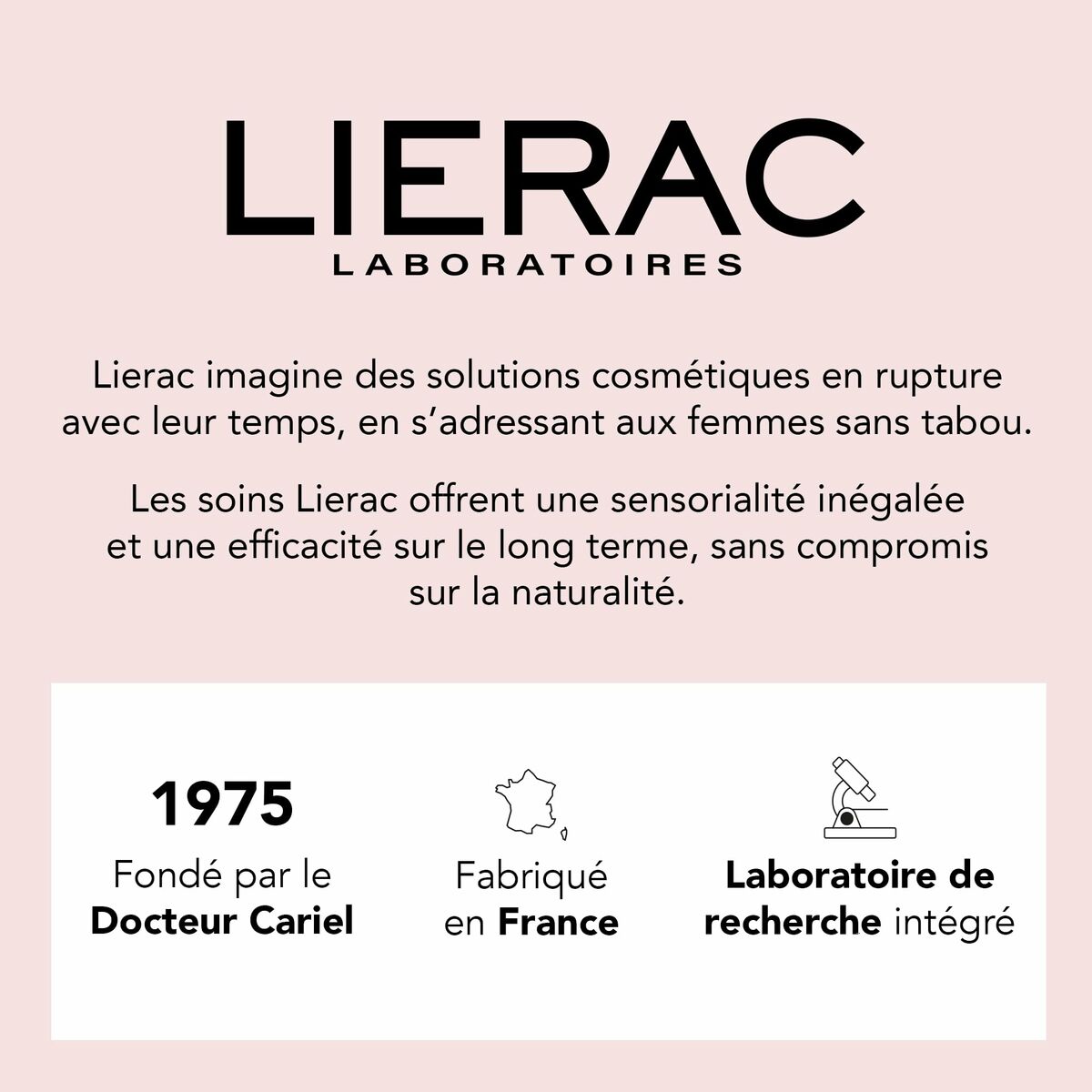 Image presenting the Lierac brand philosophy and history, emphasizing natural effectiveness and innovation in cosmetics.