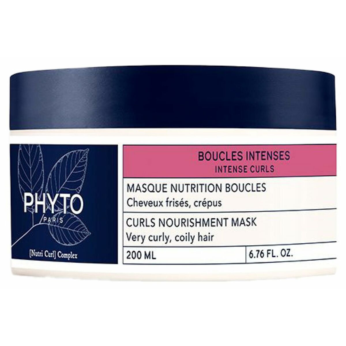 Masque nourrissant Phyto Paris pour cheveux bouclés, 200ml, soins intensifs frisés, crème hydratante.