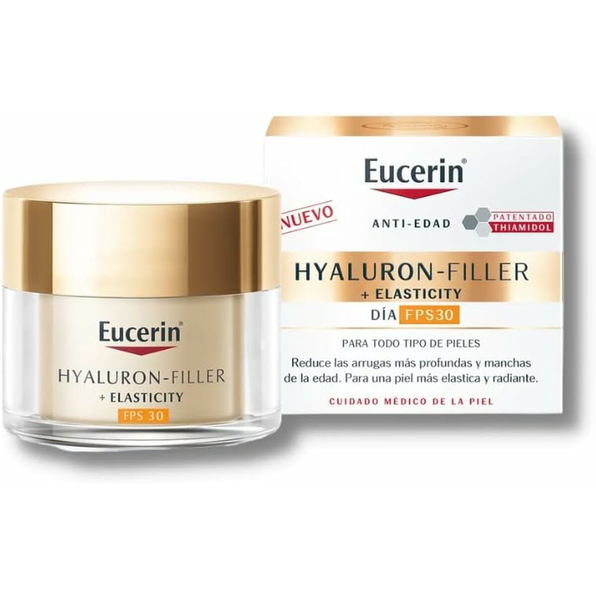 Crème anti-âge Eucerin HYALURON FILLER + Elasticity avec SPF 30 pour tous types de peau, boîte incluse.