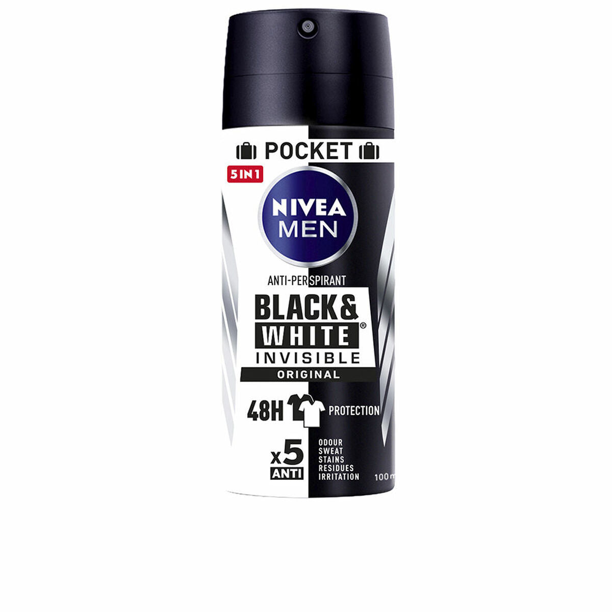 Déodorant Nivea Men Black & White Invisible 100 ml, protection 48h, format spray, soin corporel pour hommes.