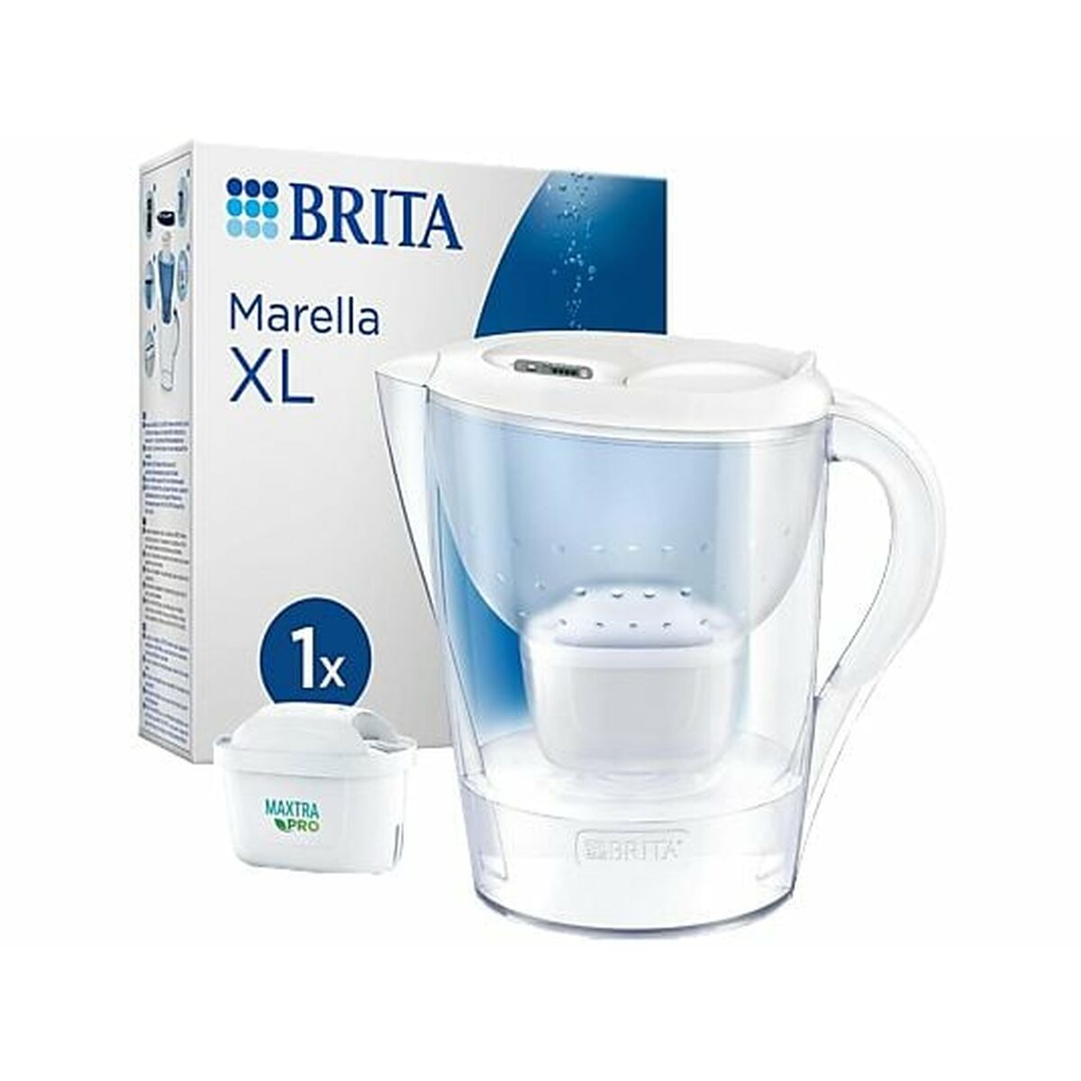 Carafe Filtrante Brita Marella XL avec cartouche Maxtra Pro, design moderne pour une eau filtrée.