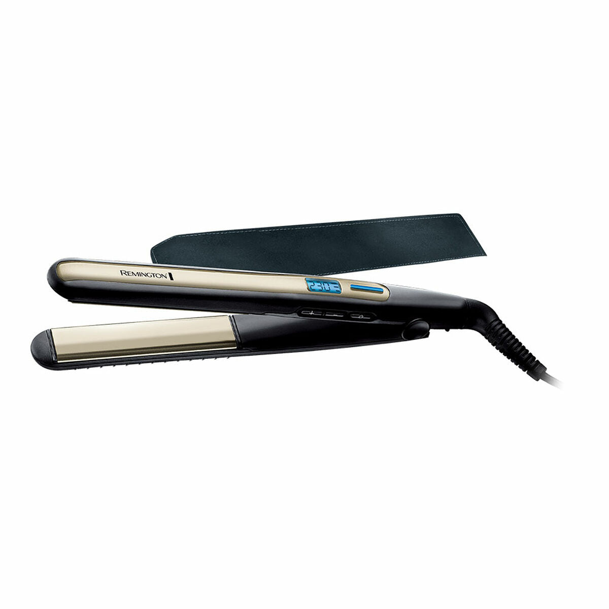 Lisseur à cheveux Remington Sleek&Curl Noir avec écran numérique et câble d'alimentation.