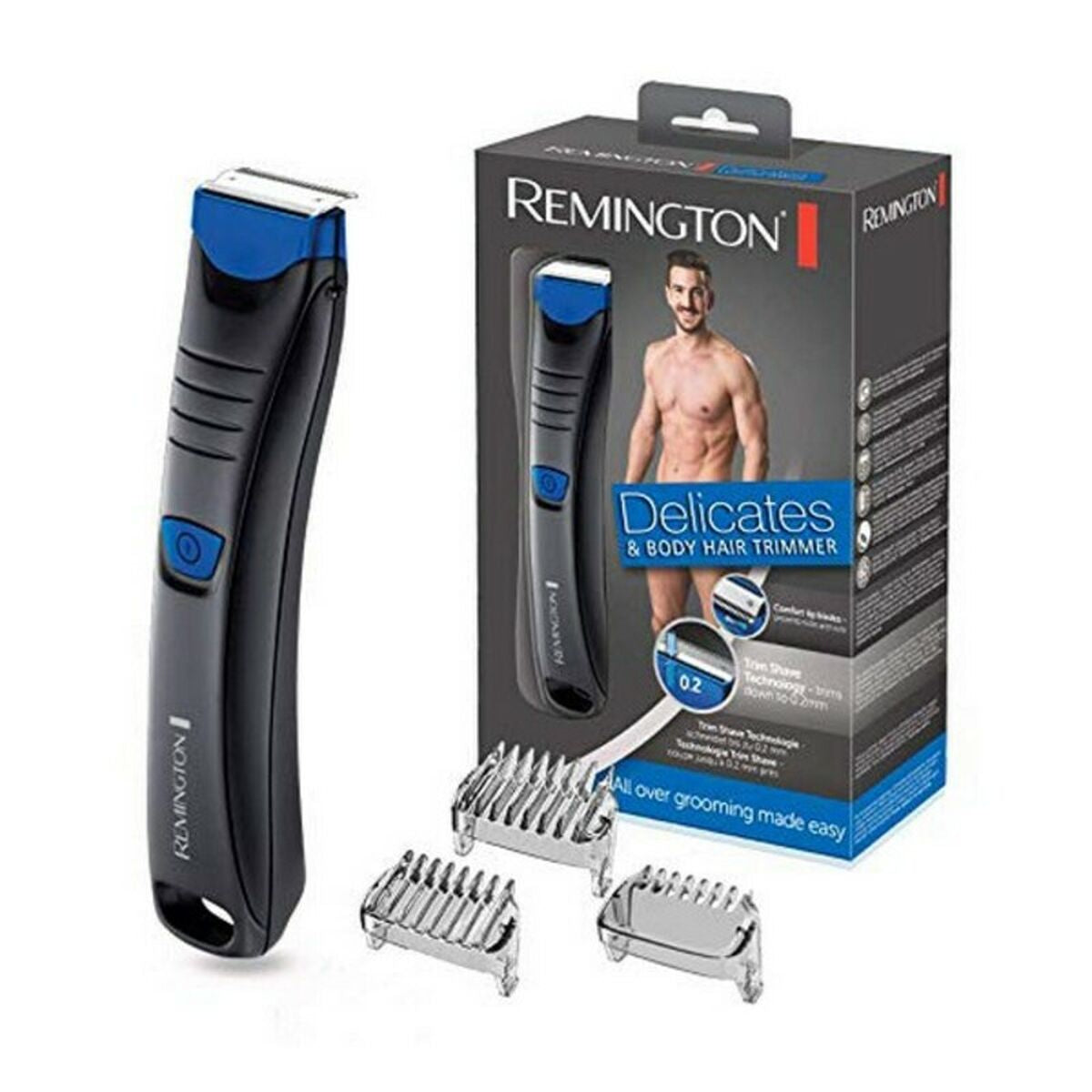 Coupes Sans Fil Remington BHT250 avec lames en acier inoxydable et accessoires pour la taille des cheveux.