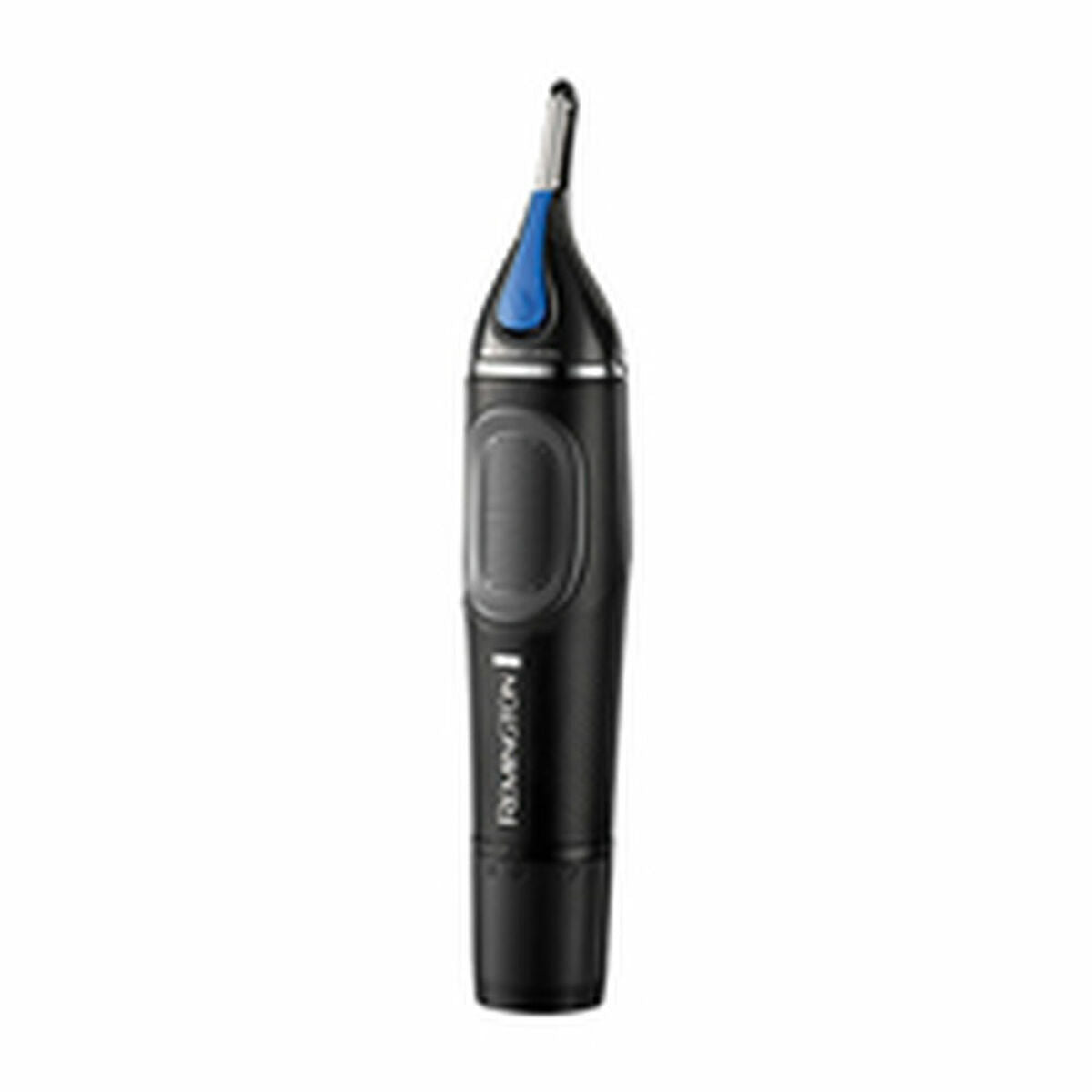 Épilateur électrique Remington NE3870, idéal pour nez, sourcils, et oreilles, résistant à l'eau, design noir et bleu.