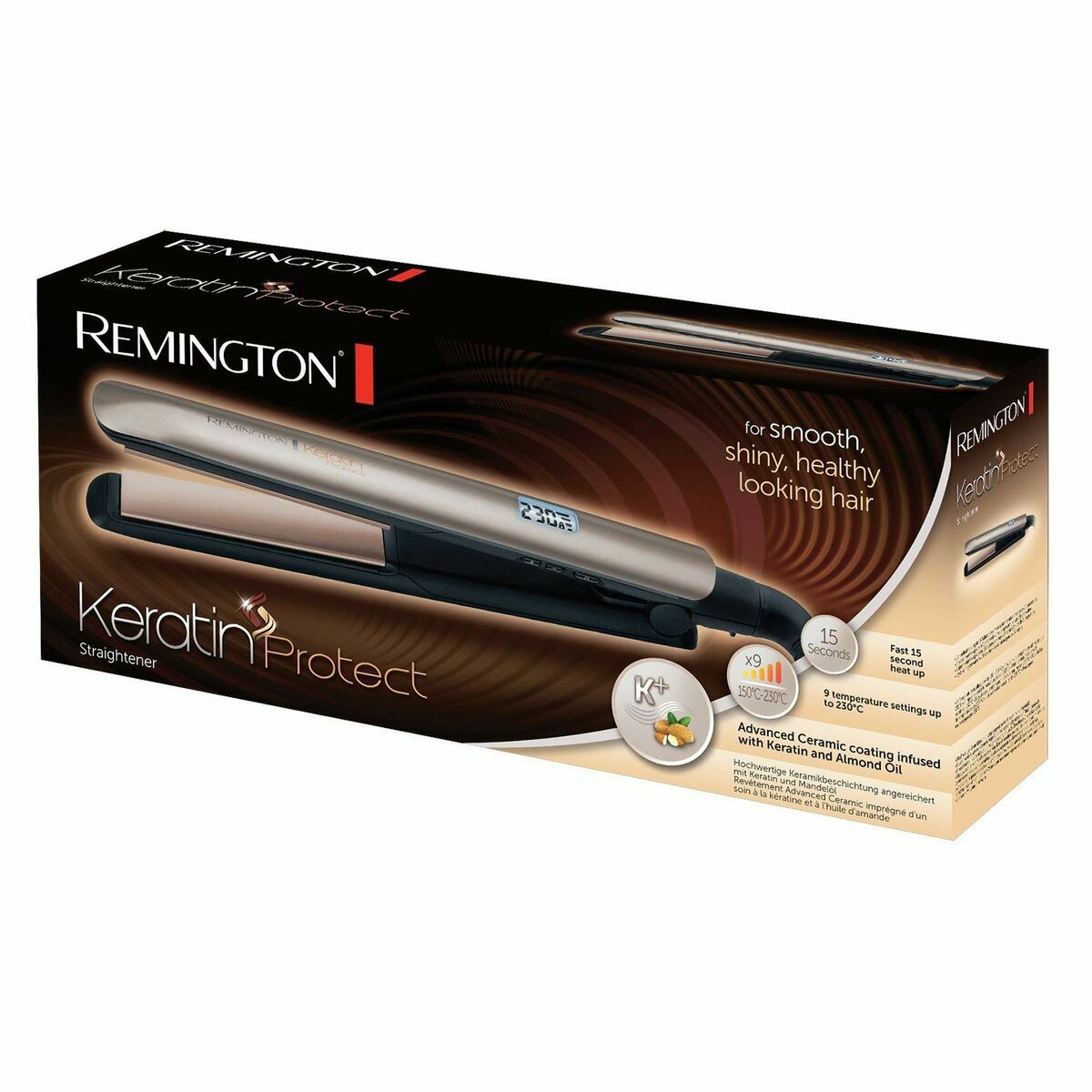 Lisseur à cheveux Remington S8540 Marron Noir, pour des cheveux lisses, brillants et sains, avec technologie Keratin Protect.