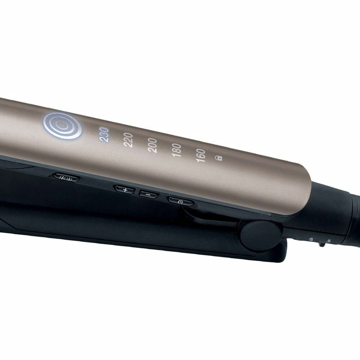 Lisseur à cheveux Remington Keratin Therapy avec affichage de température et bouton de sécurité.