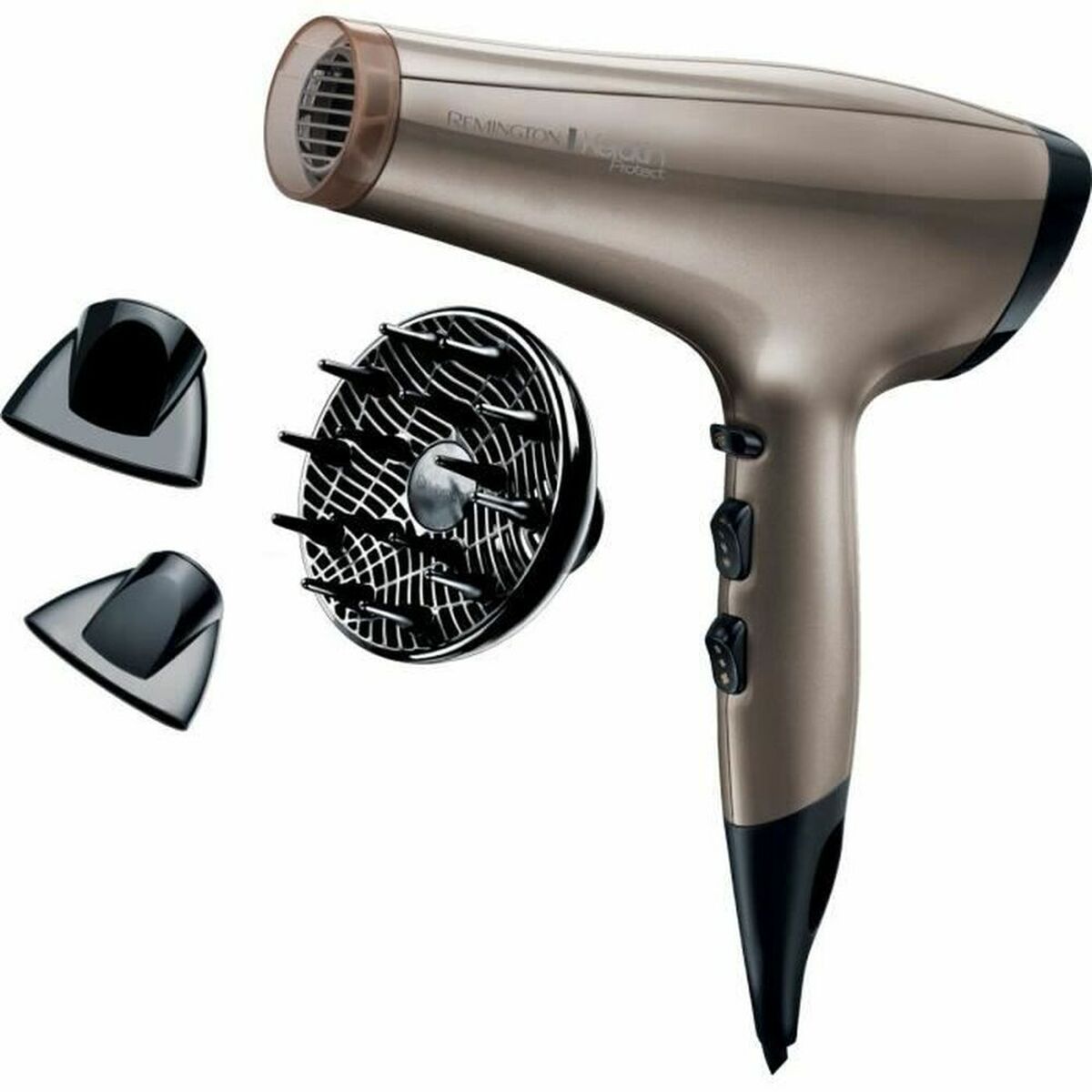 Sèche-cheveux Remington AC8002 Keratin Protect 2200 W avec accessoires, couleur noir et gris.