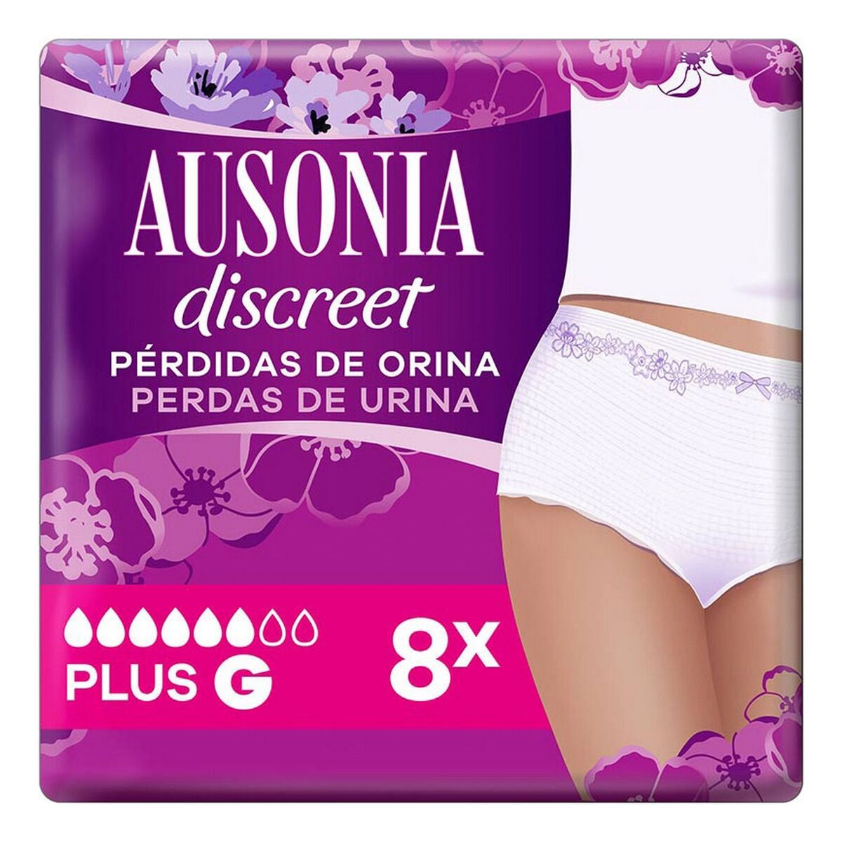 Compresses pour incontinence Ausonia Discreet Grand, 8 unités, design discret pour une meilleure hygiène intime.