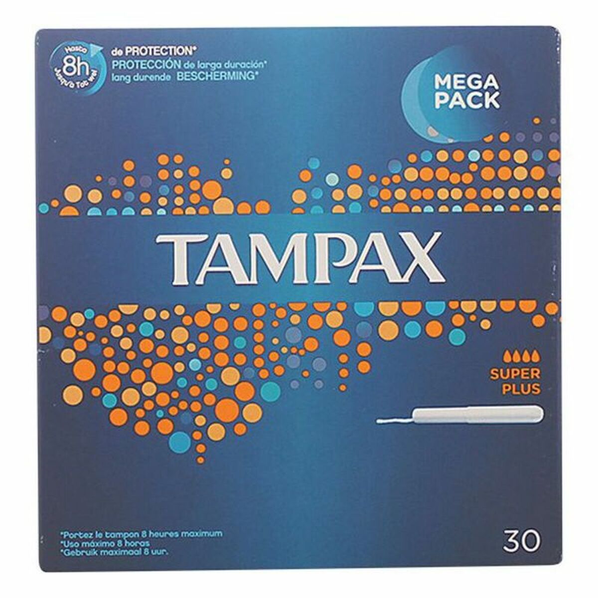 Tampax Super Plus Mega Pack, 30 tampons for long-lasting protection and comfort, perfect for feminine hygiene.