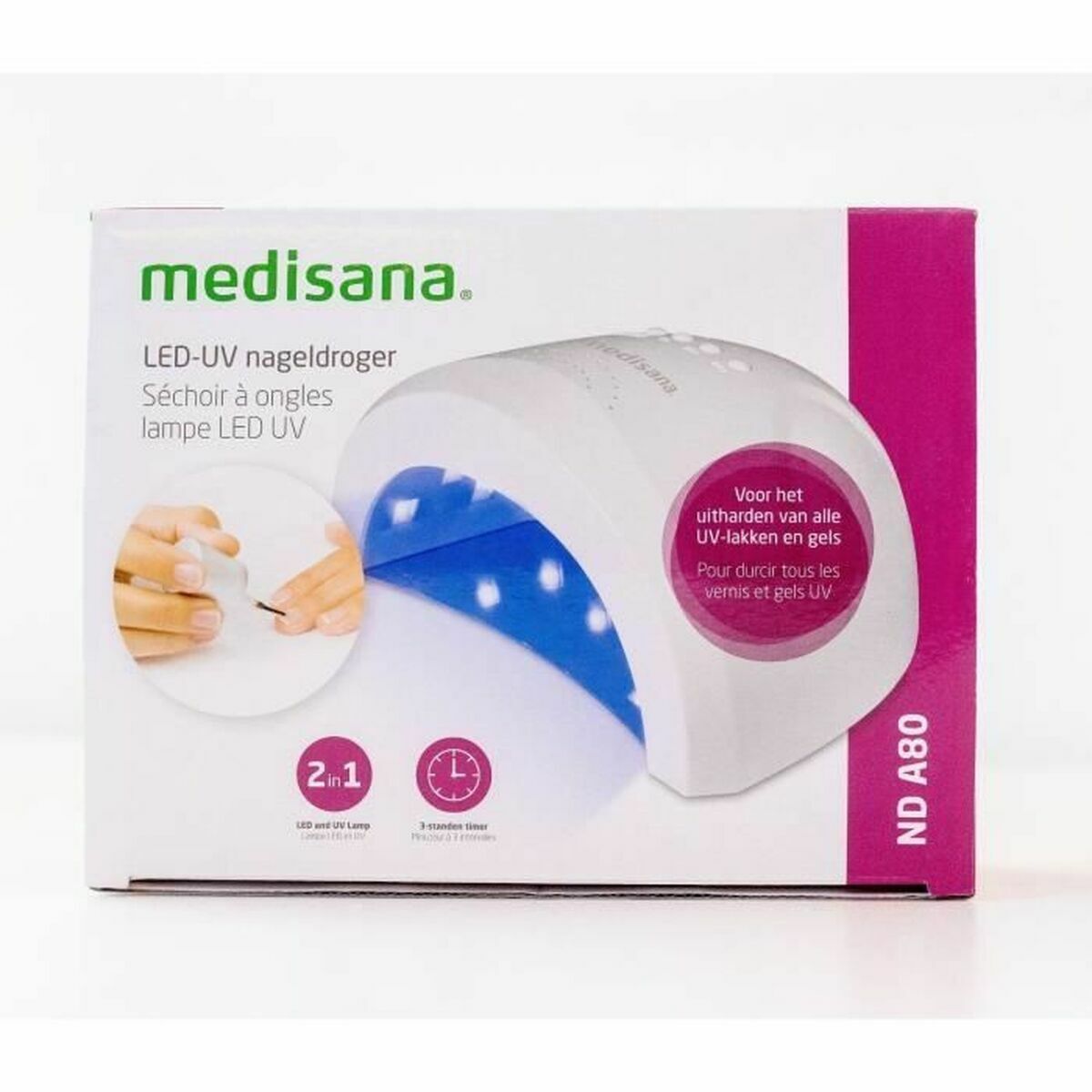 Séchoir à ongles Medisana NDA80, lampe LED UV pour soins esthétiques abordables, 2 en 1.