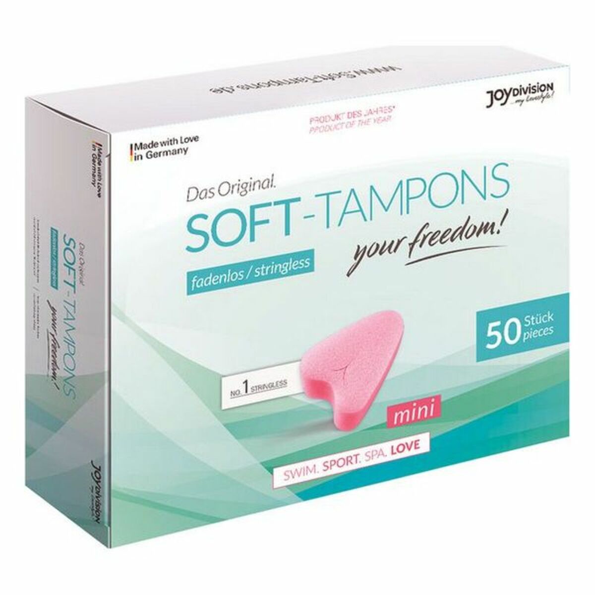 Tampons féminins Joydivision Soft Tampons, boîte de 50 pièces pour sport, spa, et loisirs, rose mini sans fil.