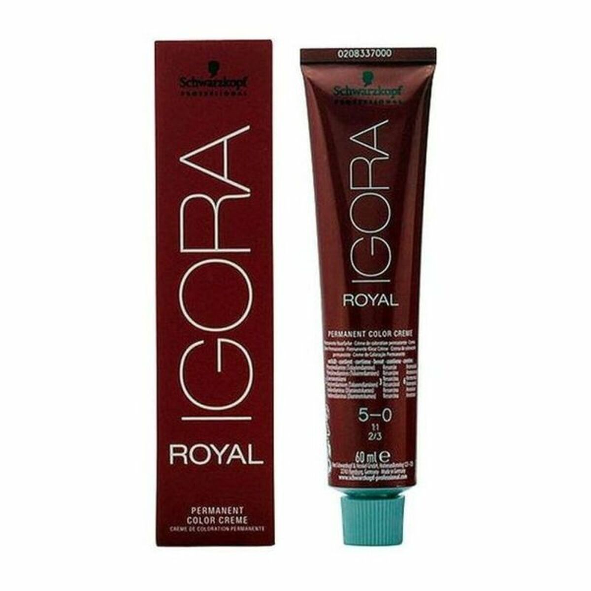 Teinture permanente Igora Royal Schwarzkopf 5-0 et boîte, couleur marron léger, 60 ml.