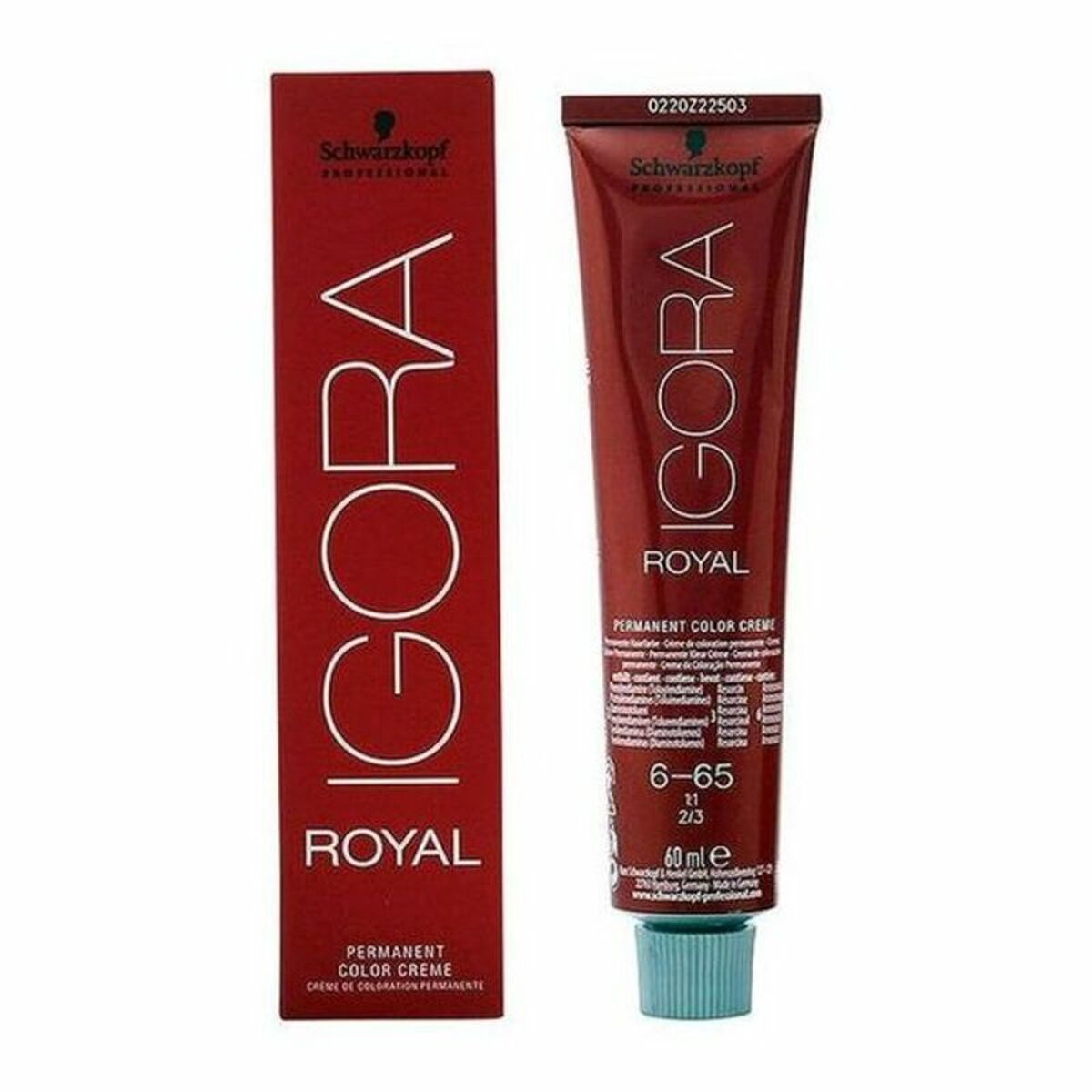 Teinture permanente Igora Royal Schwarzkopf 60 ml, couleur Nº 6-65 Rouge Foncé Marron Doré, pour un look rehaussé.