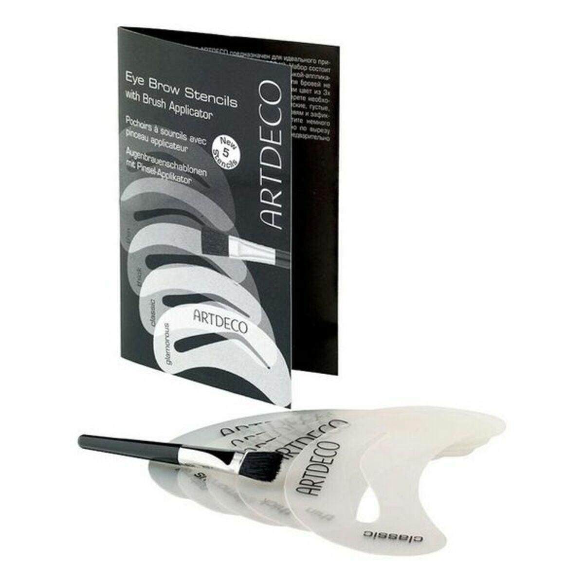 Artdeco Eye Brow Stencils set including 5 templates and brush applicator for easy eyebrow shaping.