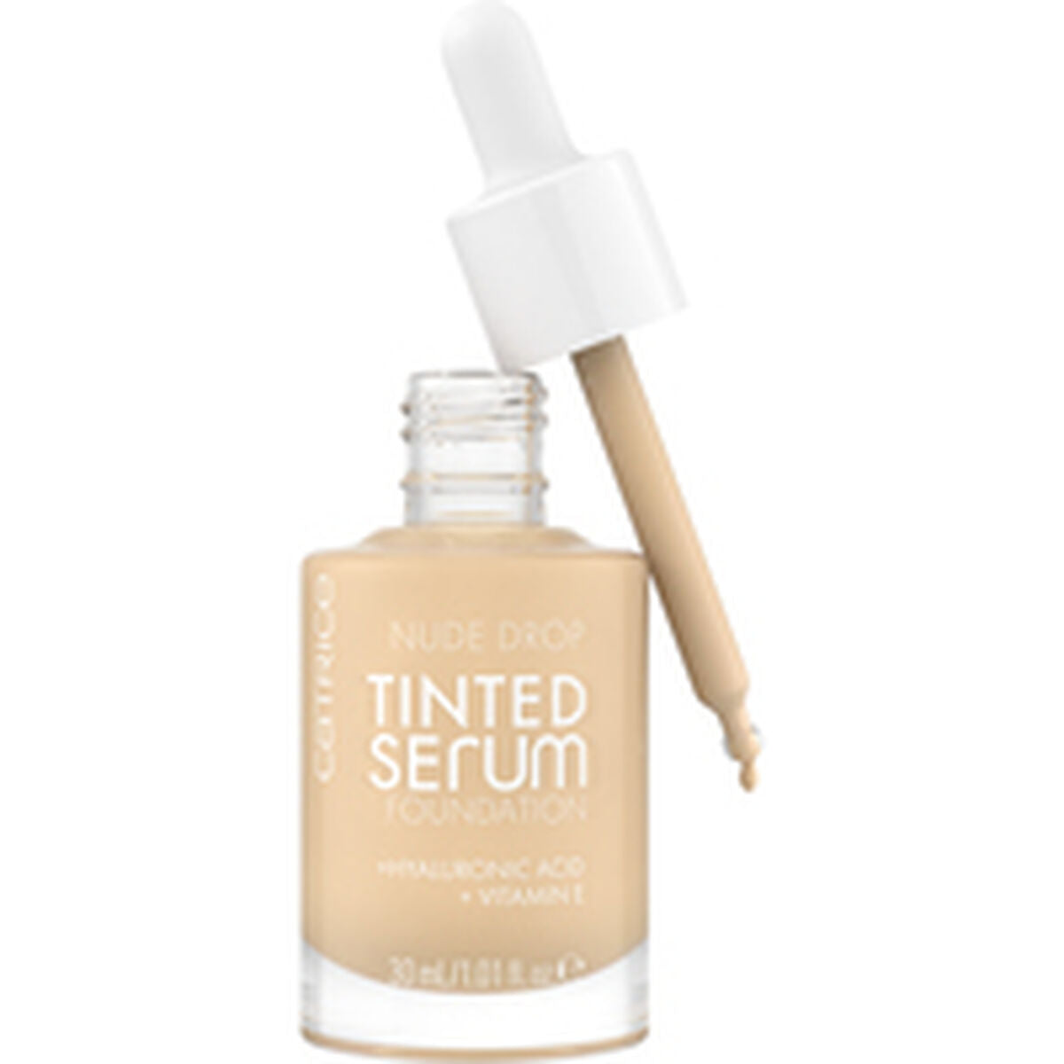 Base de maquillage liquide Catrice Nude Drop Beige 30 ml, sérum hydratant pour un fini naturel.