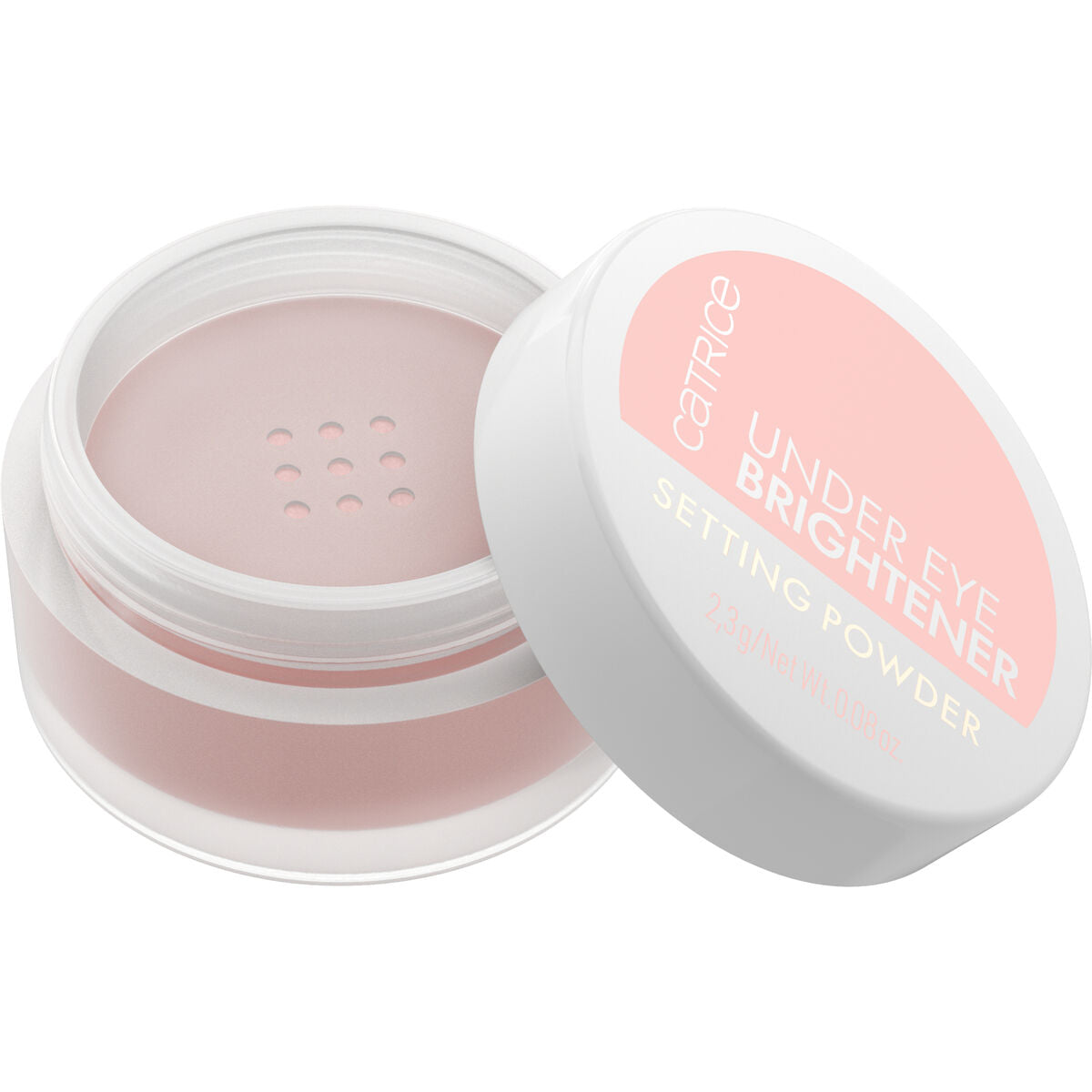 Catrice Under Eye Brightener setting powder in a pink jar, perfect for enhancing your makeup routine.