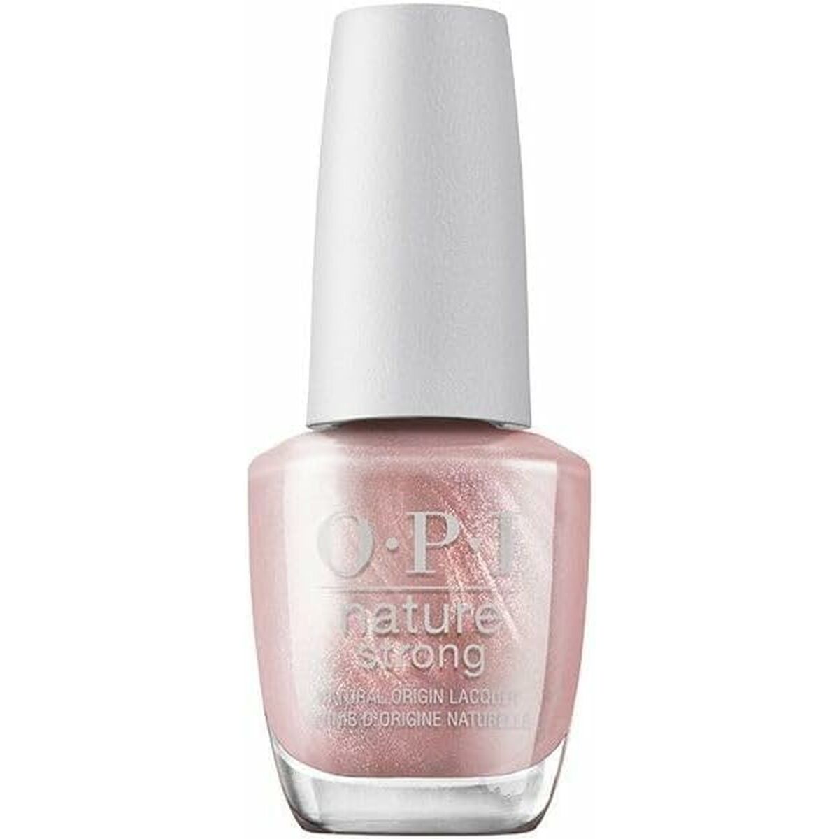 Bouteille de vernis à ongles OPI Nature Strong A Bloom With A View 15 ml, couleur rose perlé, 100% végan.