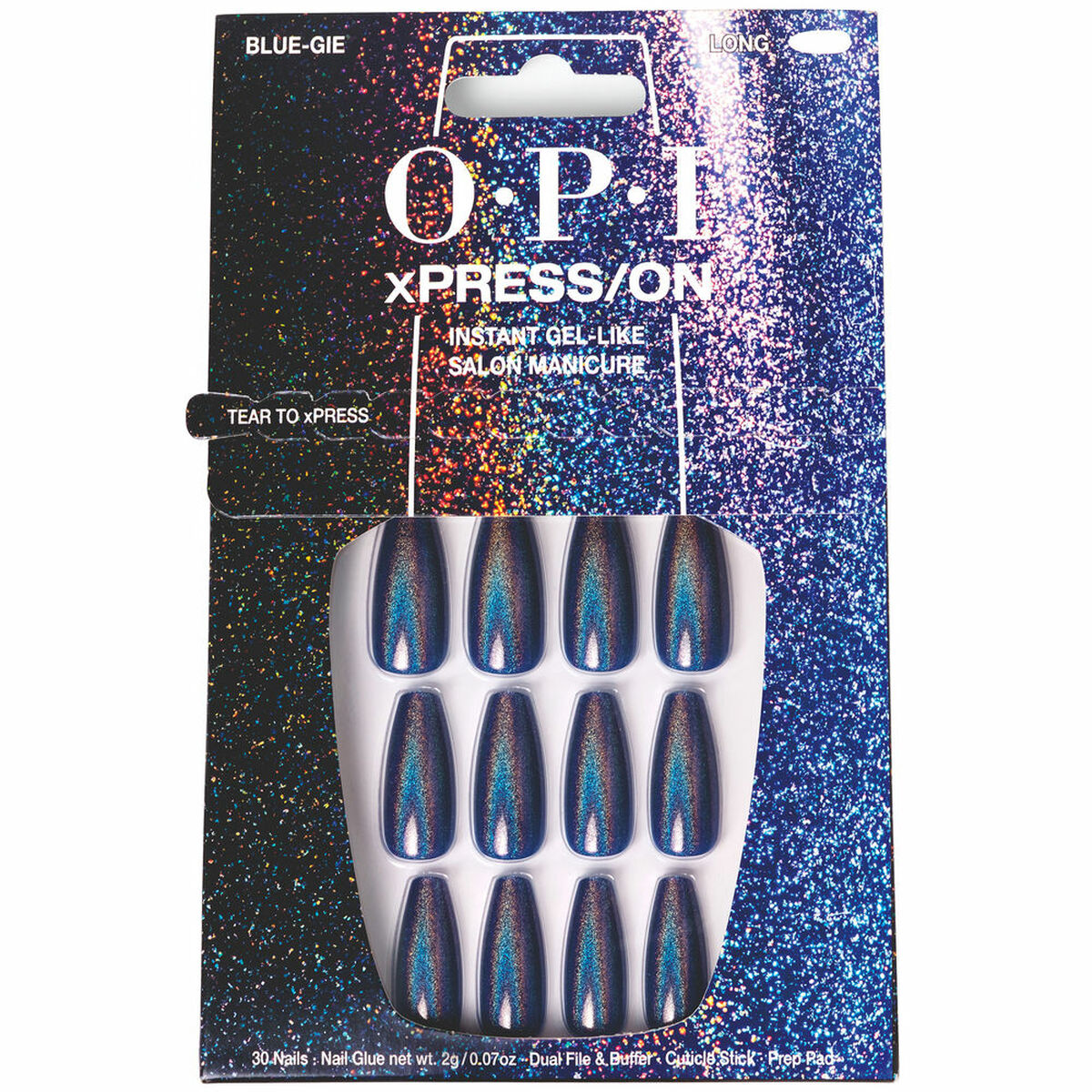 Faux ongles OPI #Blue-Gie 30 pièces, finition gel, look de manucure de salon, emballage attrayant.