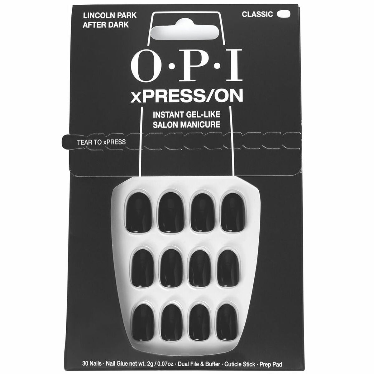 Faux ongles OPI Lincoln Park After Dark, 30 pièces pour une manucure instantanée et élégante.
