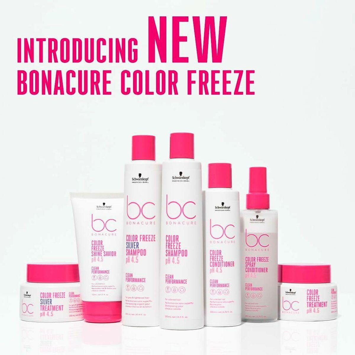 Schwarzkopf BC Bonacure Color Freeze hair care range featuring shampoo, conditioner, and treatments for color-treated hair.