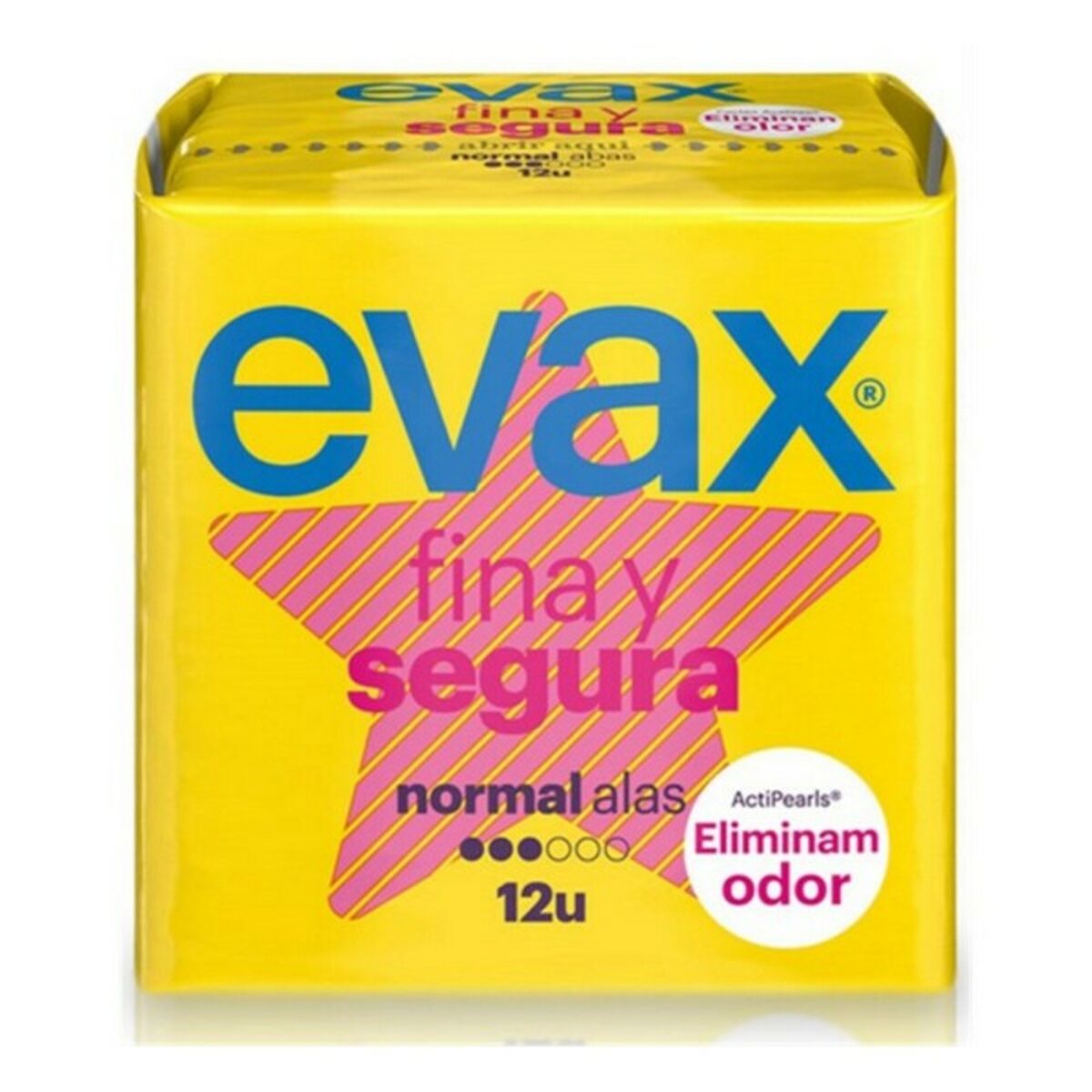 Emballage de Compresses Normales avec Ailes Evax Segura, 12 unités, anti-odeur, super absorbant.