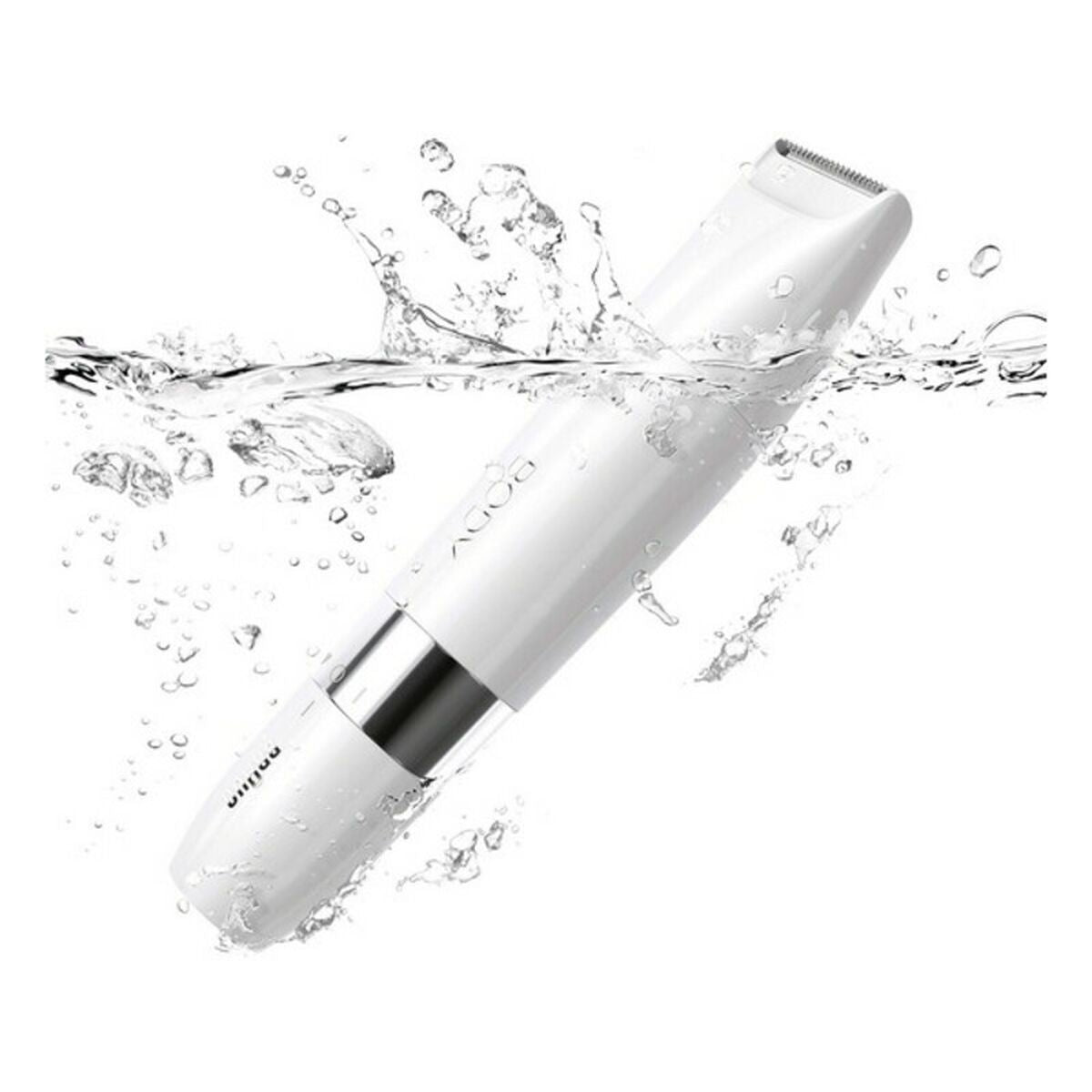 Épilateur électrique Braun BS1000 Blanc en action sous l'eau, offrant une épilation humide et sèche efficace.