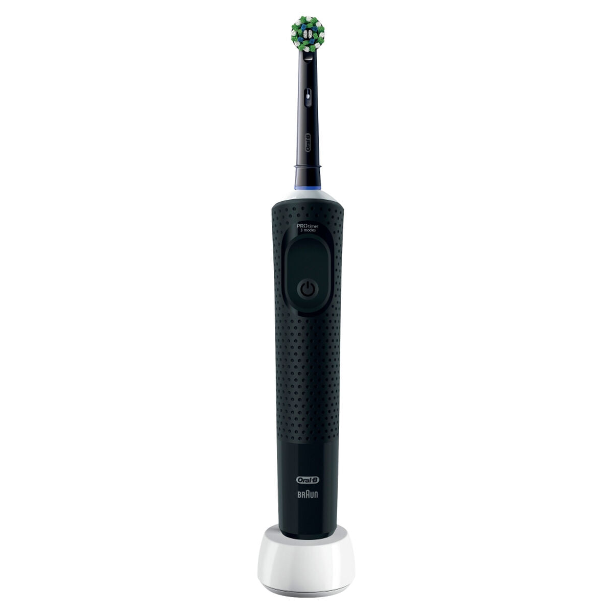 Brosse à dents électrique Braun Vitality PRO en noir, offrant un nettoyage dentaire efficace et confortable.