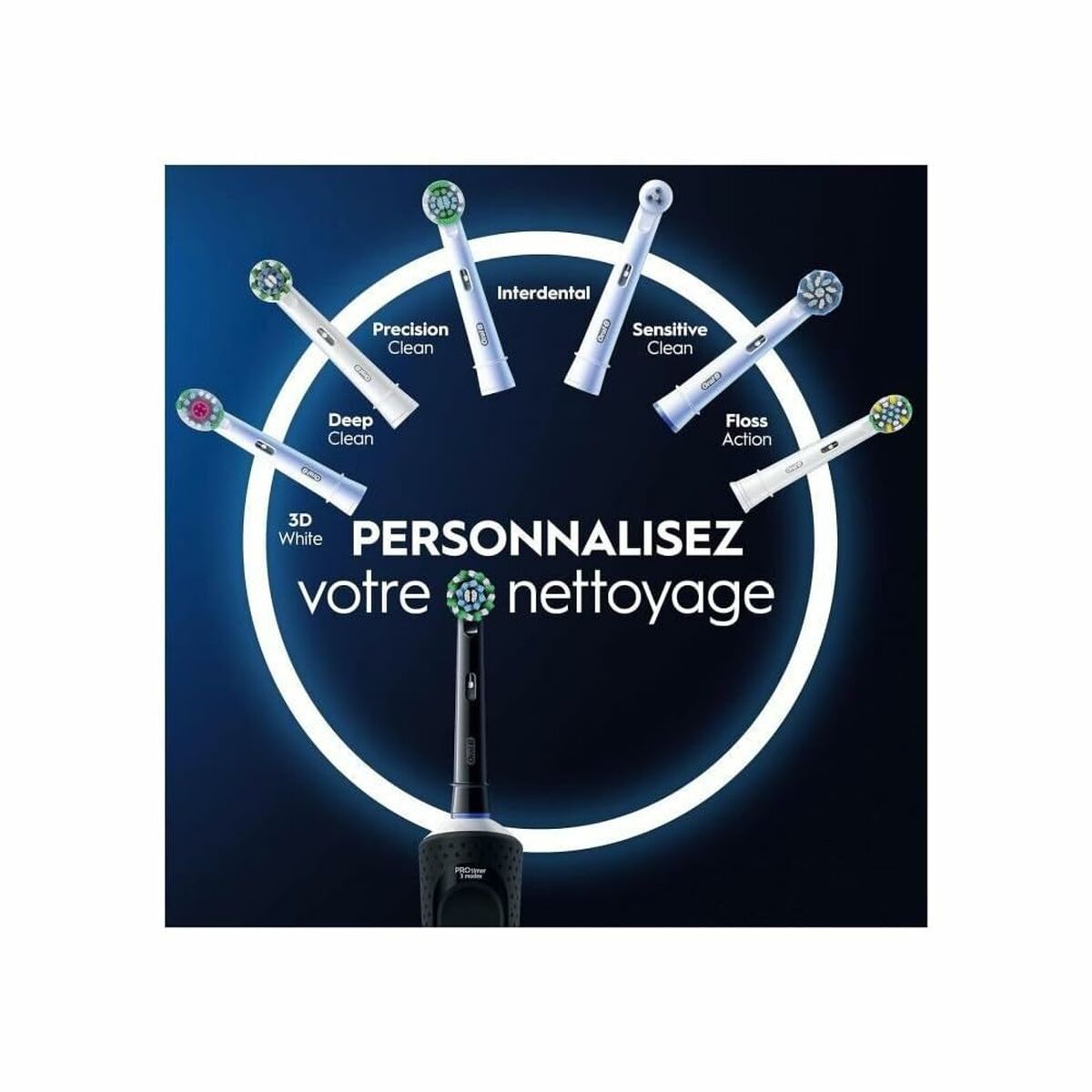 Brosse à dents électrique Braun Vitality PRO avec têtes de brosse personnalisables pour un nettoyage optimal.