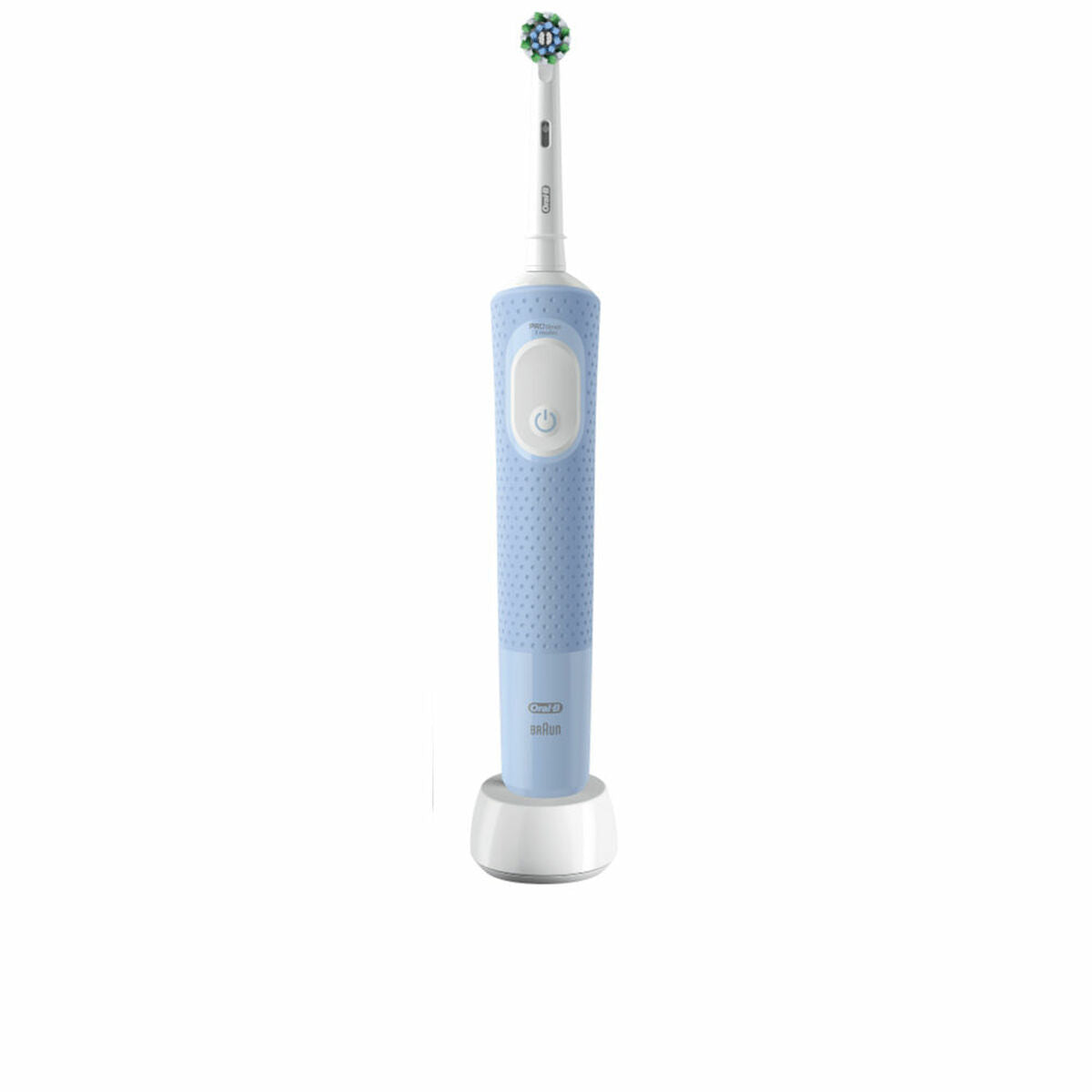 Brosse à dents électrique Oral-B VITALITY PRO en bleu, design ergonomique et pratique pour un nettoyage efficace.