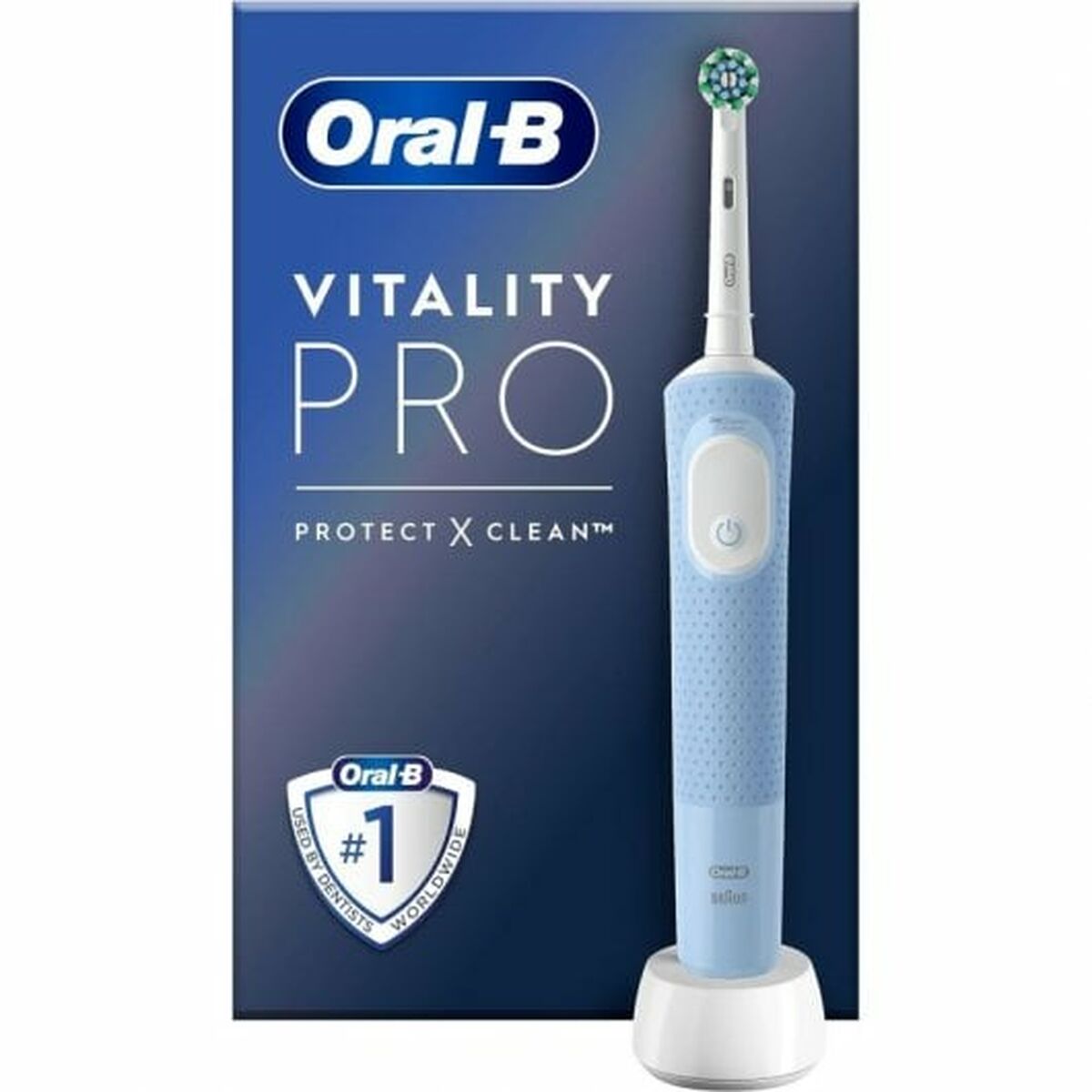 Brosse à dents électrique Oral-B Vitality Pro, couleur bleu, avec base de charge et technologie Protect X Clean.