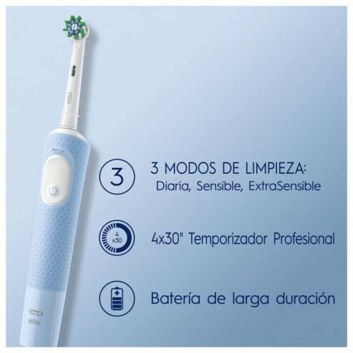 Brosse à dents électrique Braun CEP DENTAL VPRO BL avec 3 modes de nettoyage et batterie rechargeable.