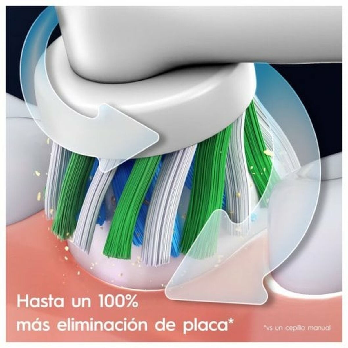 Détails de la technologie de nettoyage de la brosse à dents électrique Braun, montrant l'élimination efficace de la plaque dentaire.