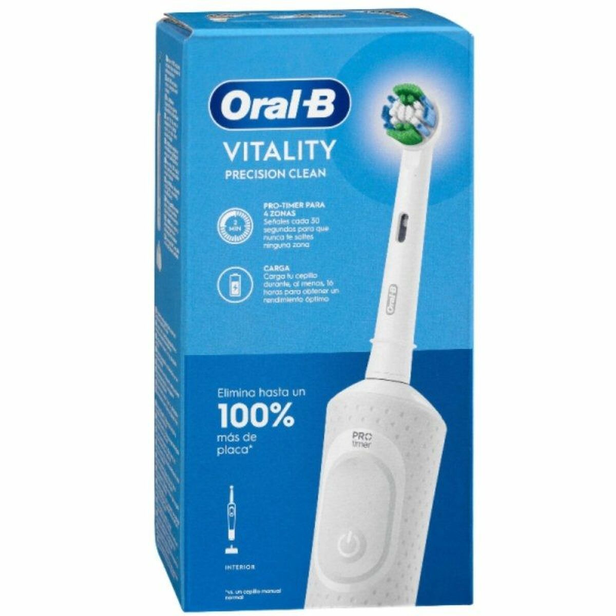 Brosse à dents électrique Oral-B Vitality Precision Clean avec boîte, affichant son efficacité et design ergonomique.