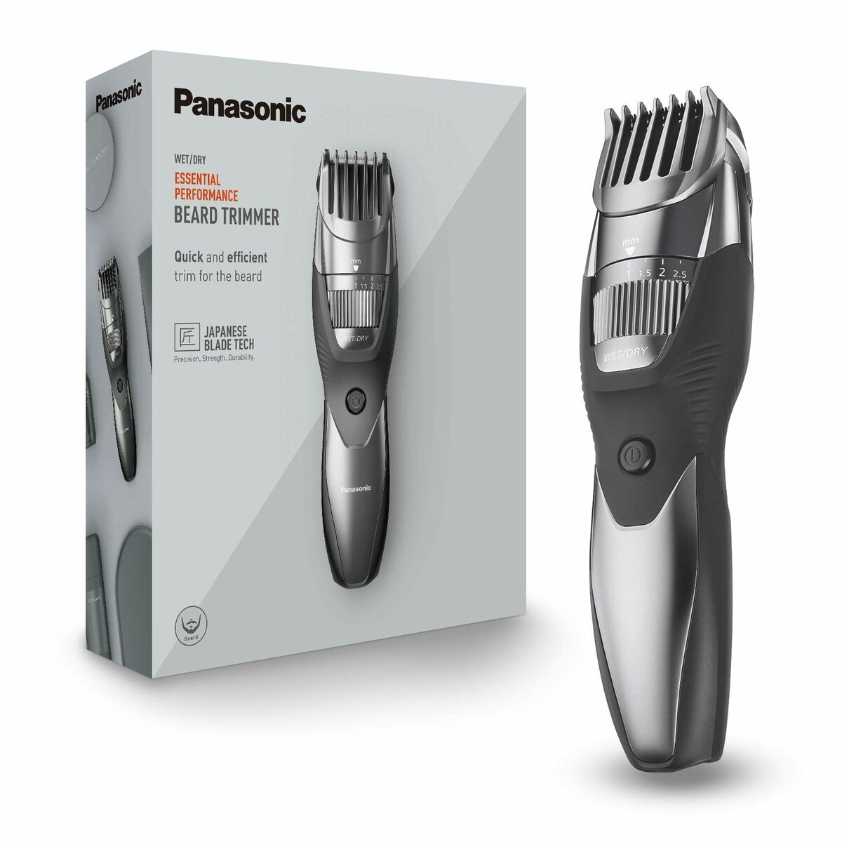 Tondeuse pour barbe Panasonic ER-GB44-H503, design moderne, acier inoxydable, lavable, étanche, pour un rasage précis.